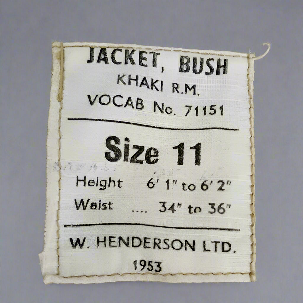 British Jacket, Bush Khaki RM Size 11 W Henderson LTD 1953 Dated