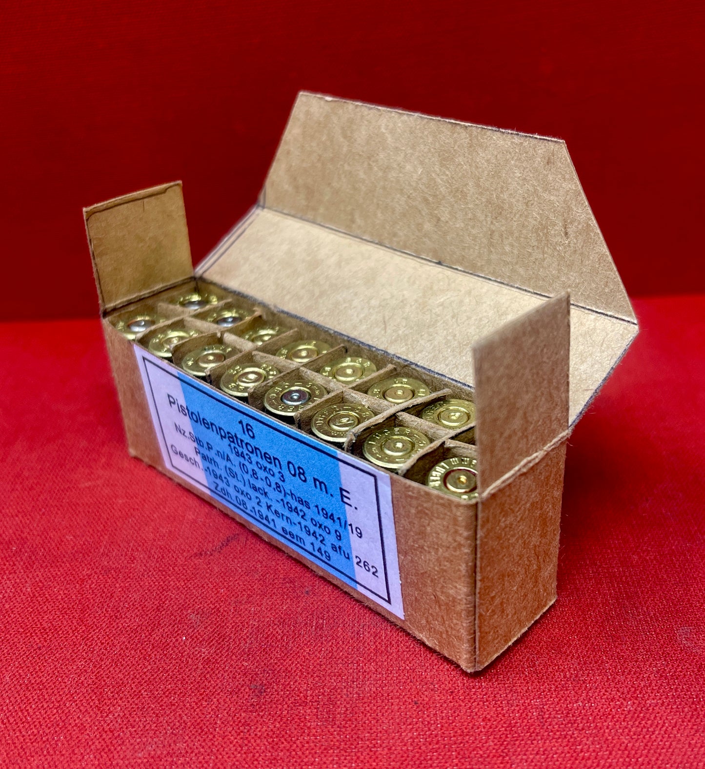 16 x INERT 9mm Luger Pistolenpatronen 08m E 1942 reproduction box