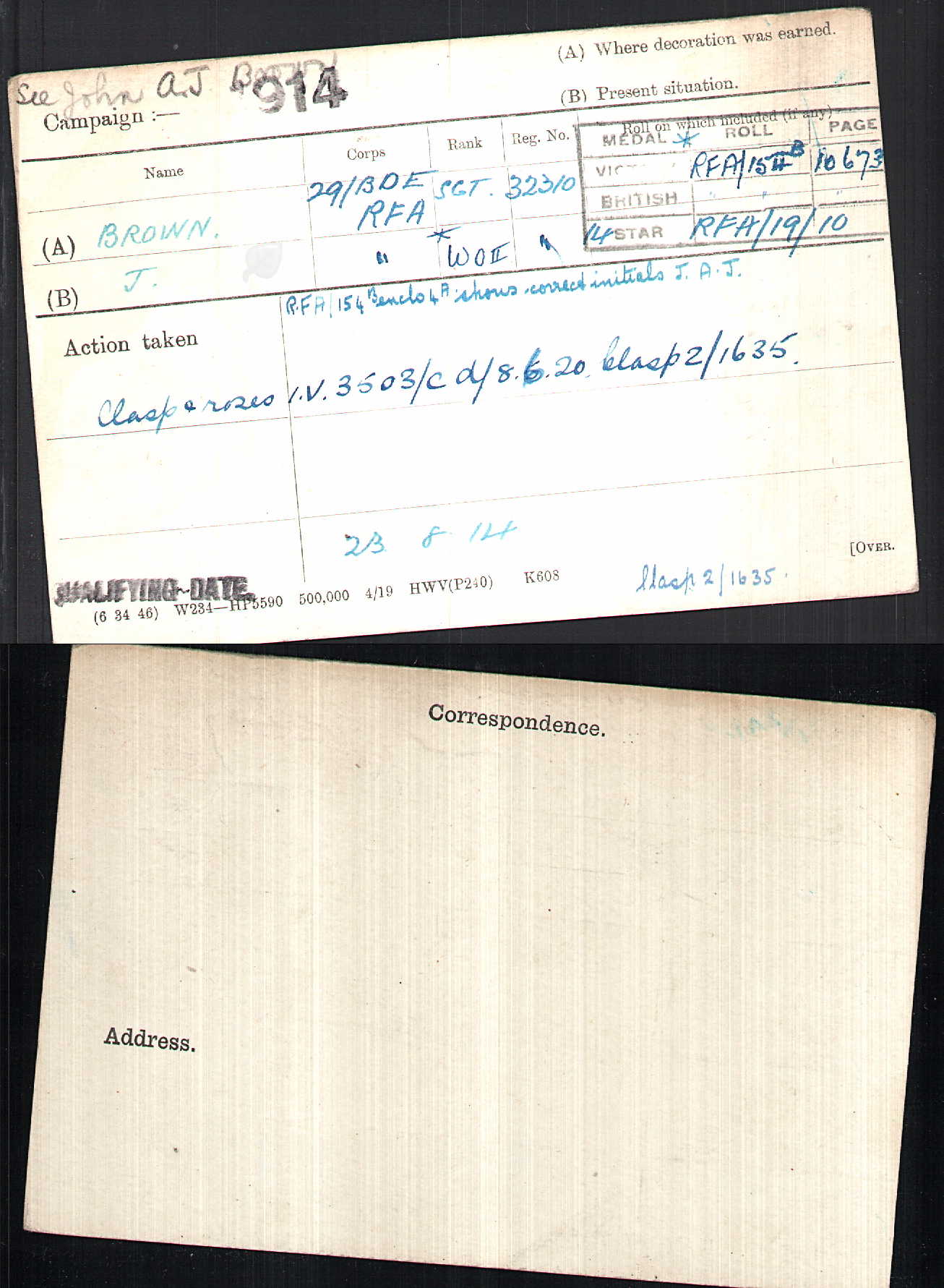 32310 Sjt J Brown R.F.A WW1 Trio, LSGC, MSM