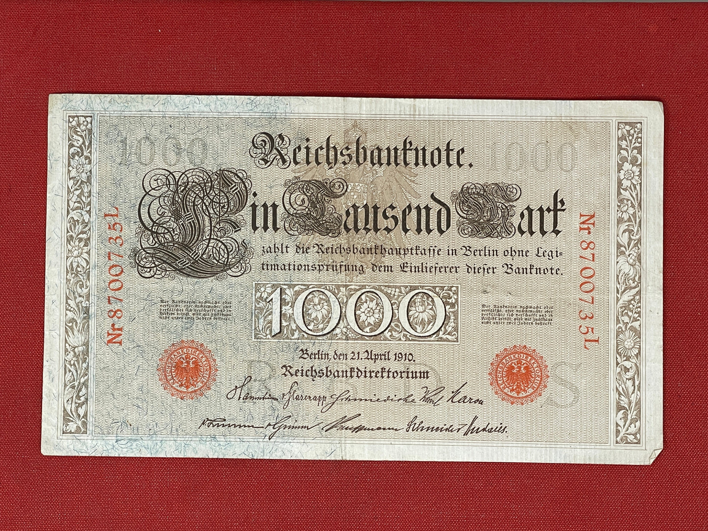 Banknote Germany 1000 Reichsbanknote - Red seal - 1910