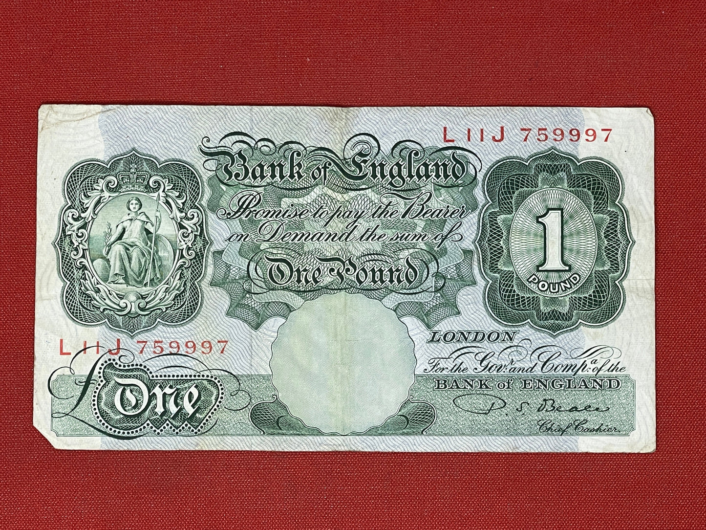 P.S. Beale, One Pound, H51J 604703 ( Dugg. B.268 ) Series "A" Britannia 17th March 1950