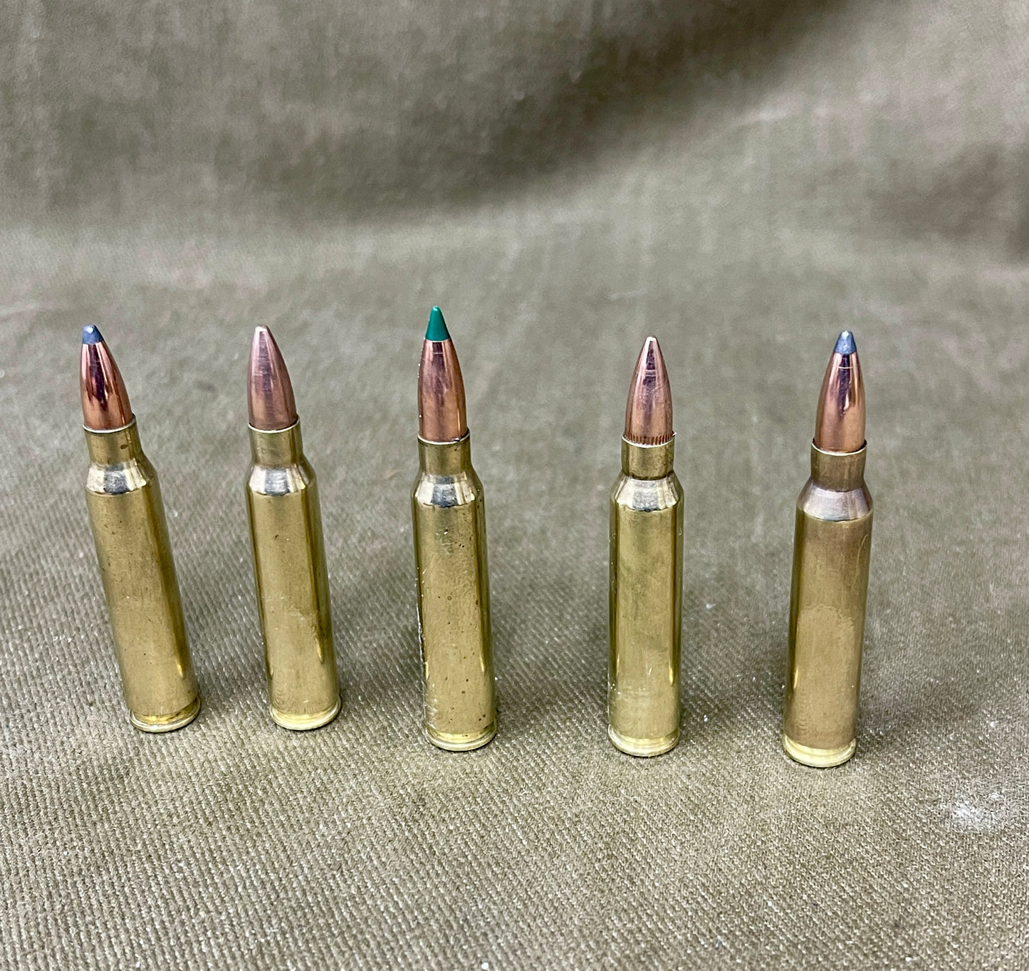 Selection of 5× Inert .223 / 5.56 NATO Rounds – Hunting & Military Mix