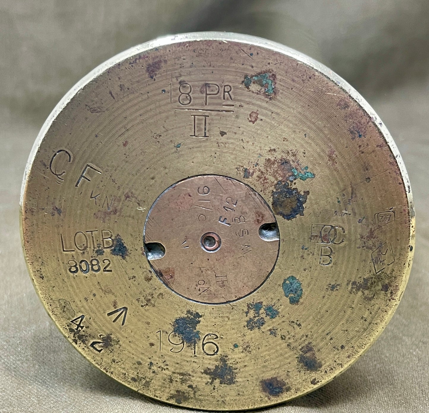 WW1 18-Pounder Brass Cartridge Case for British QF 18-Pounder Gun (1916)