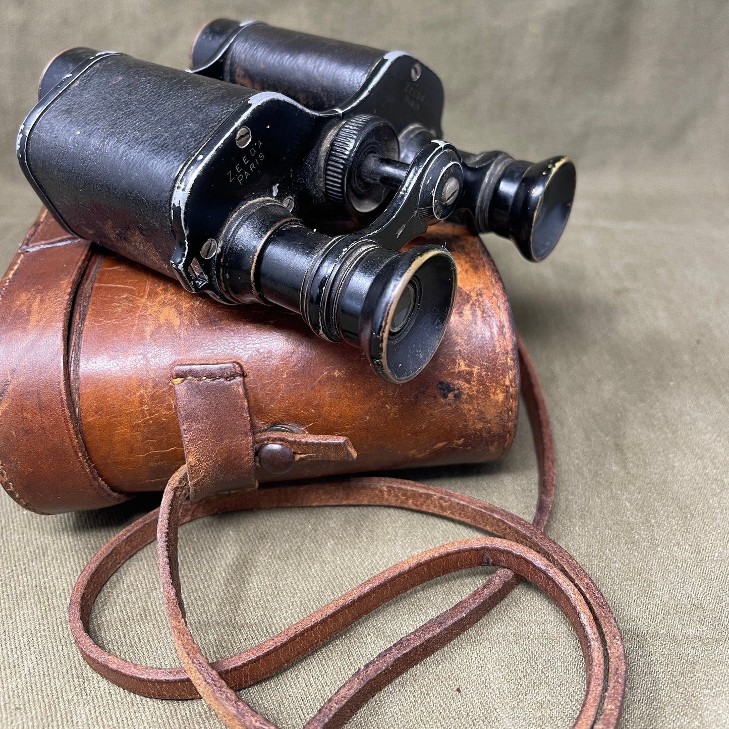 A WW1 set of binoculars made by Zeeda Paris Named to J.K Connal 7th R.S.F.