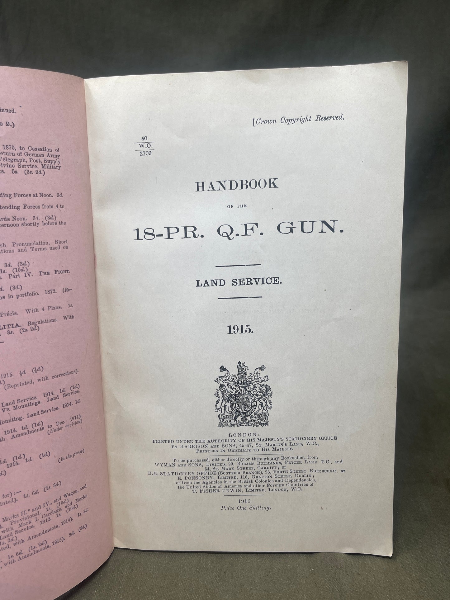 Original Handbook of the 18-PR QF Gun Land Service 1915