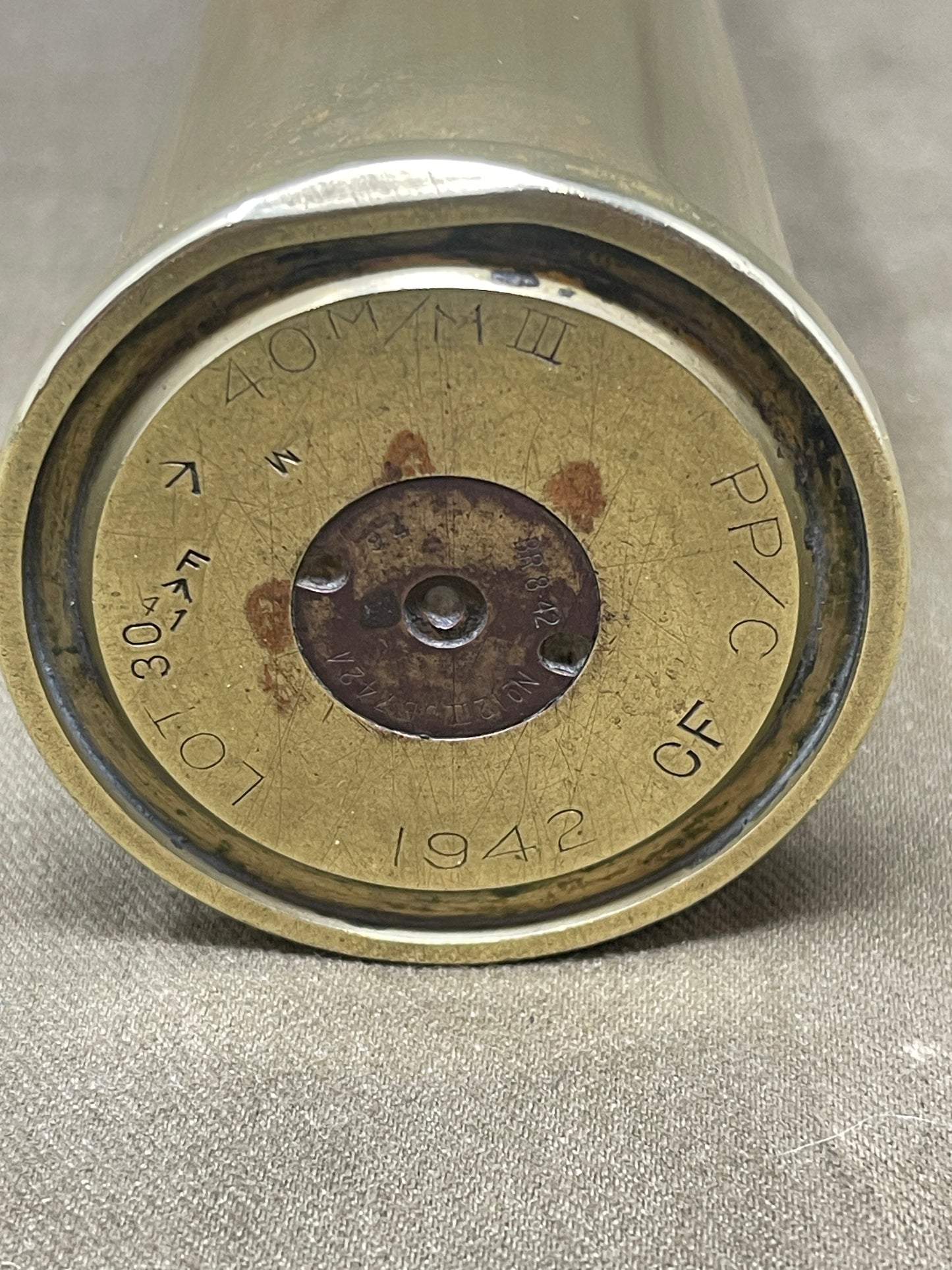 40mm MK 3 Empty Brass Cartridge Case 1942 dated