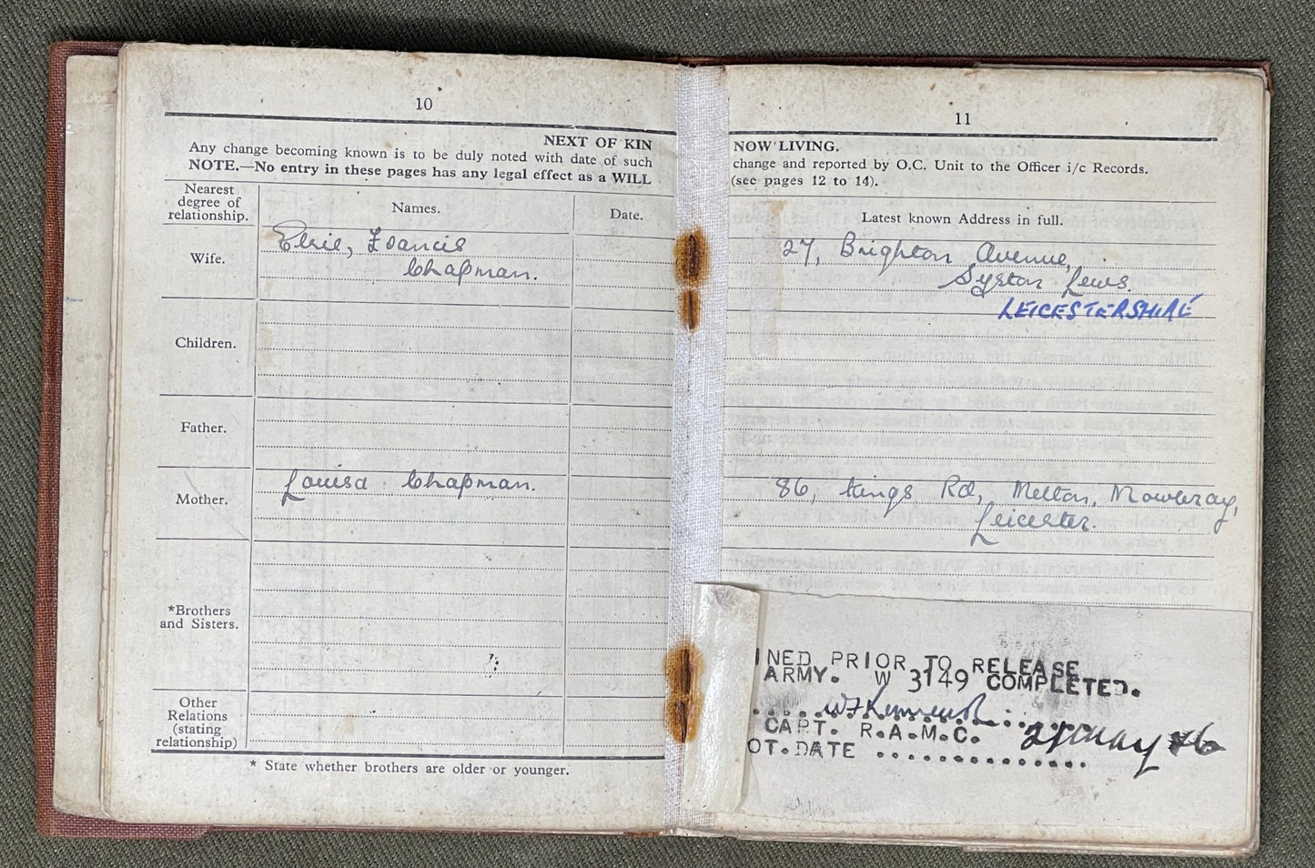 A really interesting selection of original WW2 Service paperwork relating to Arthur CHAPMAN 13089716 who served in the Pioneer Corp.