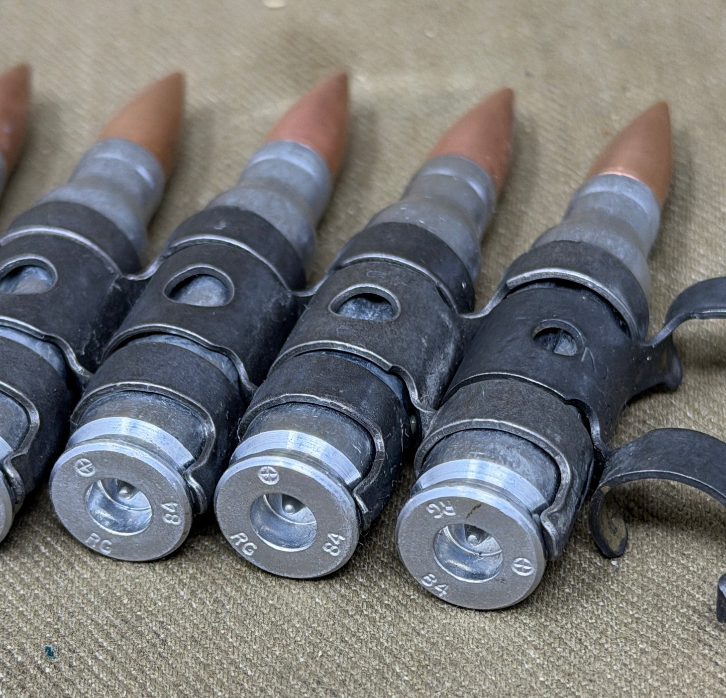 10 x 7.62mm British Military Drill Rounds in GPMG Link Belt – Inert Training Display Set