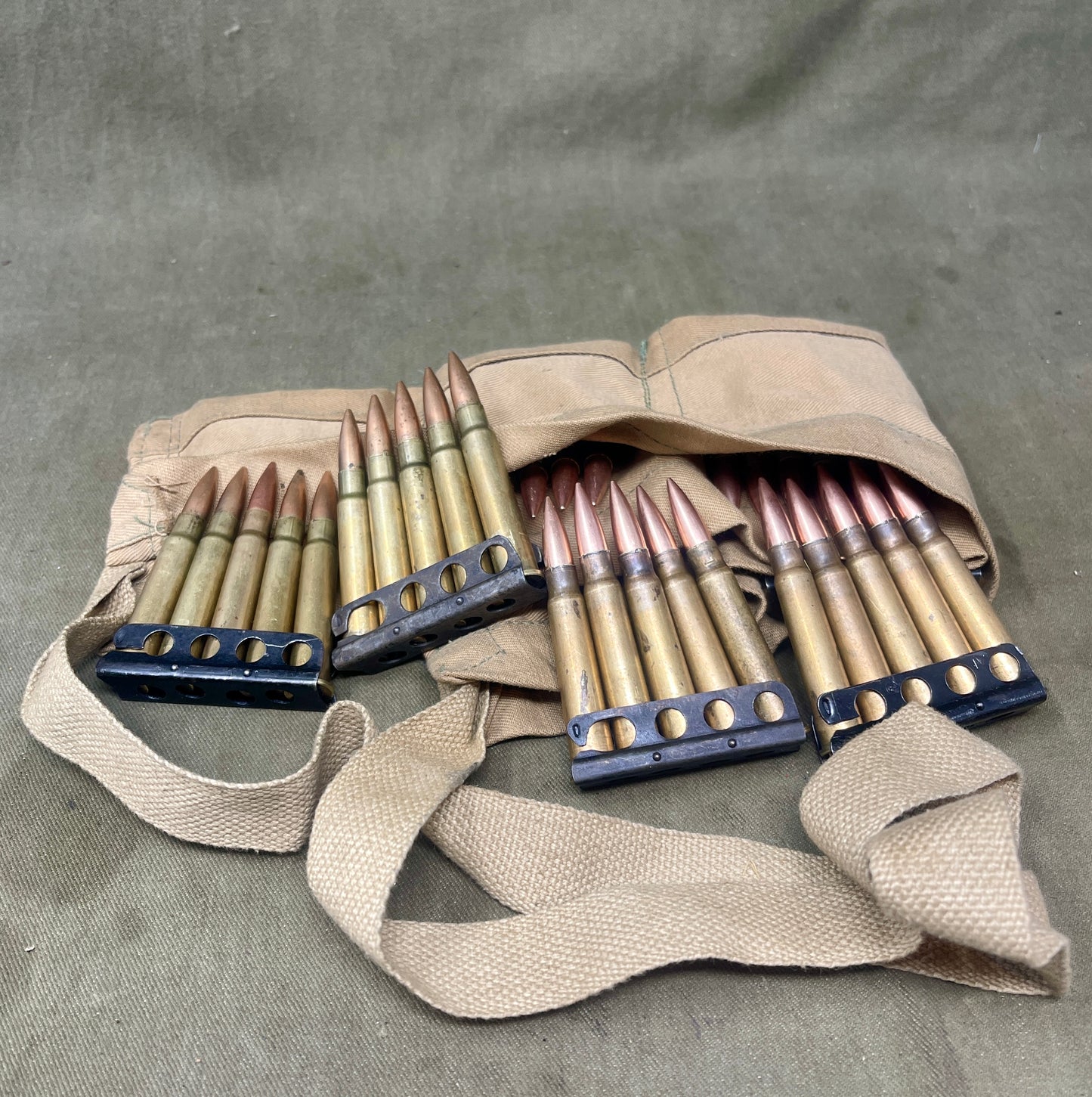 Original British 1946 Bandolier Containing 50 Inert 303 Rounds