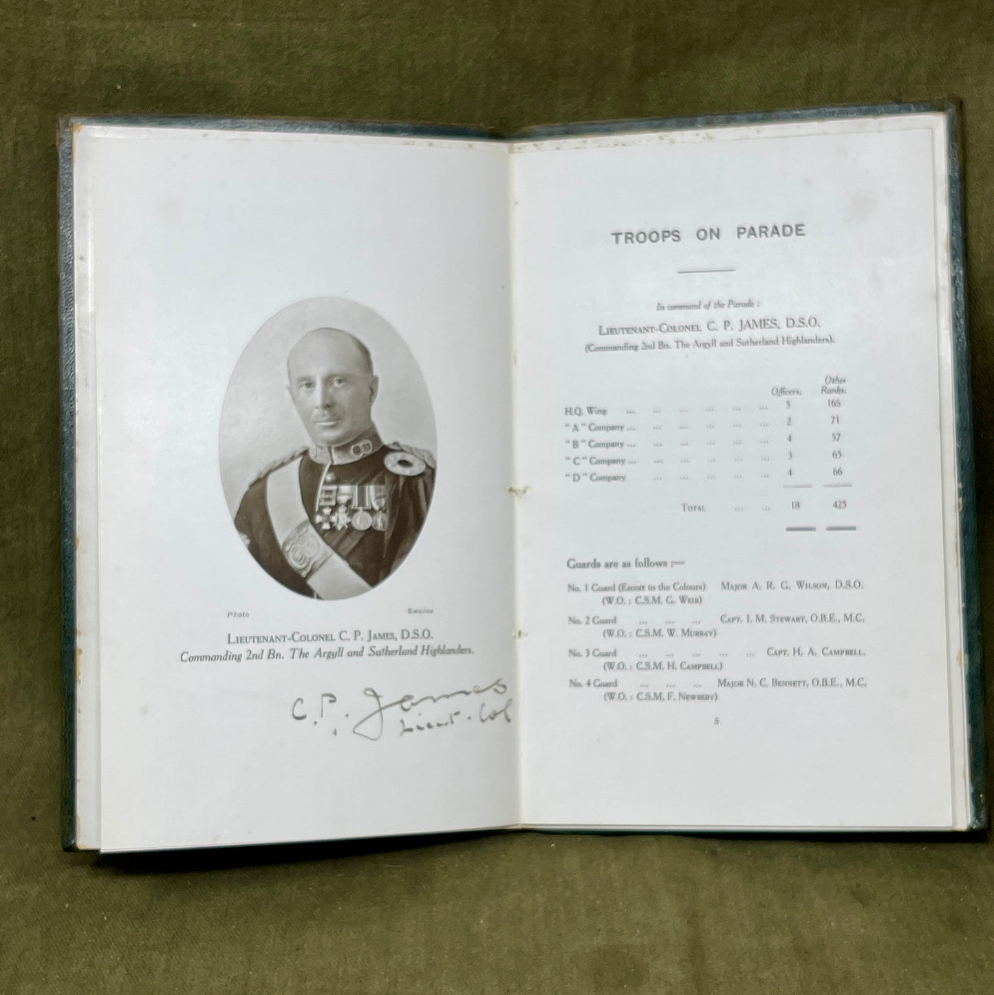 Original Official Program Presentation of Colours to the 2nd Battalion The Argyll & Sutherland Highlanders 11.30am 15th July 1926