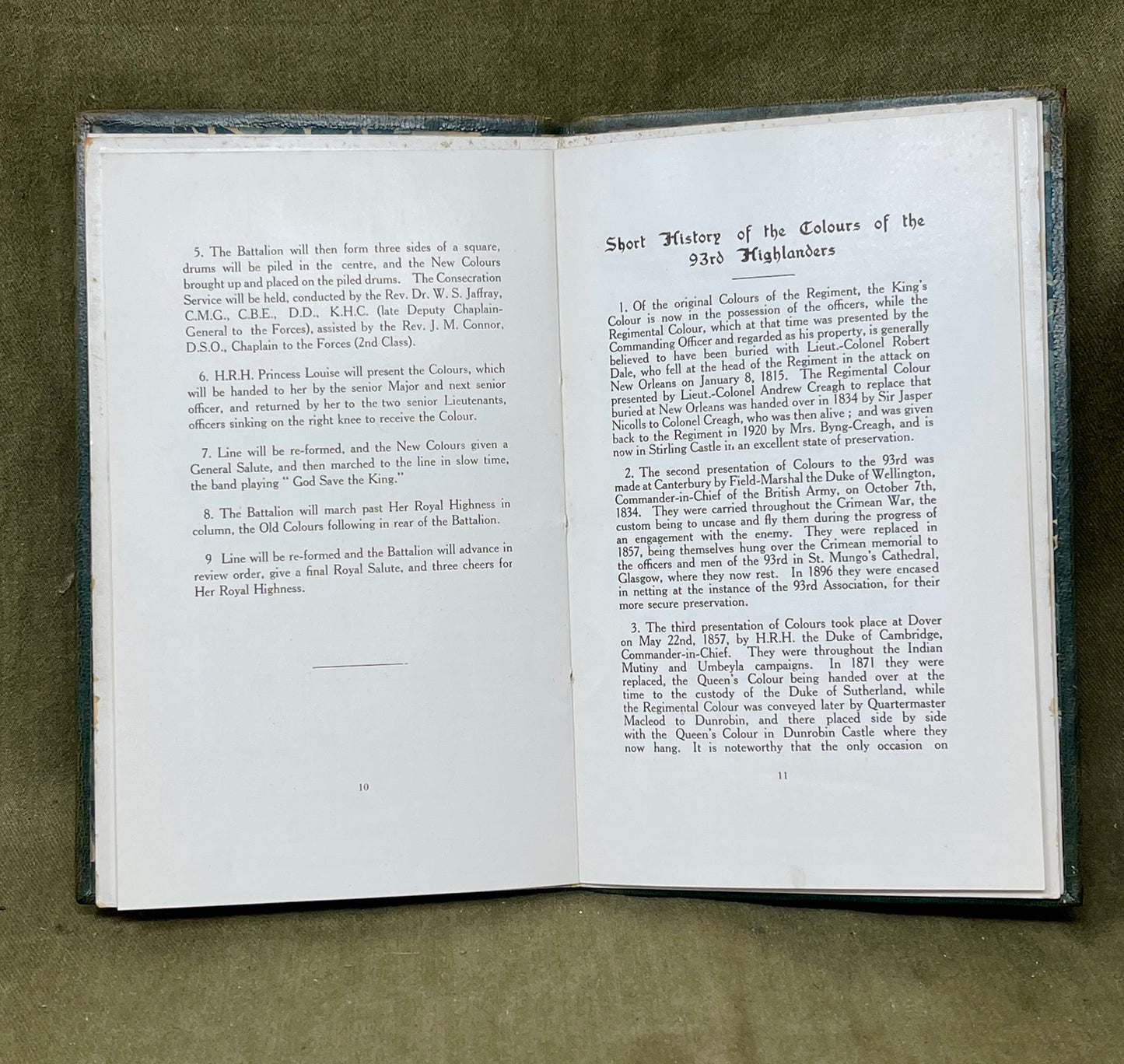 Original Official Program Presentation of Colours to the 2nd Battalion The Argyll & Sutherland Highlanders 11.30am 15th July 1926