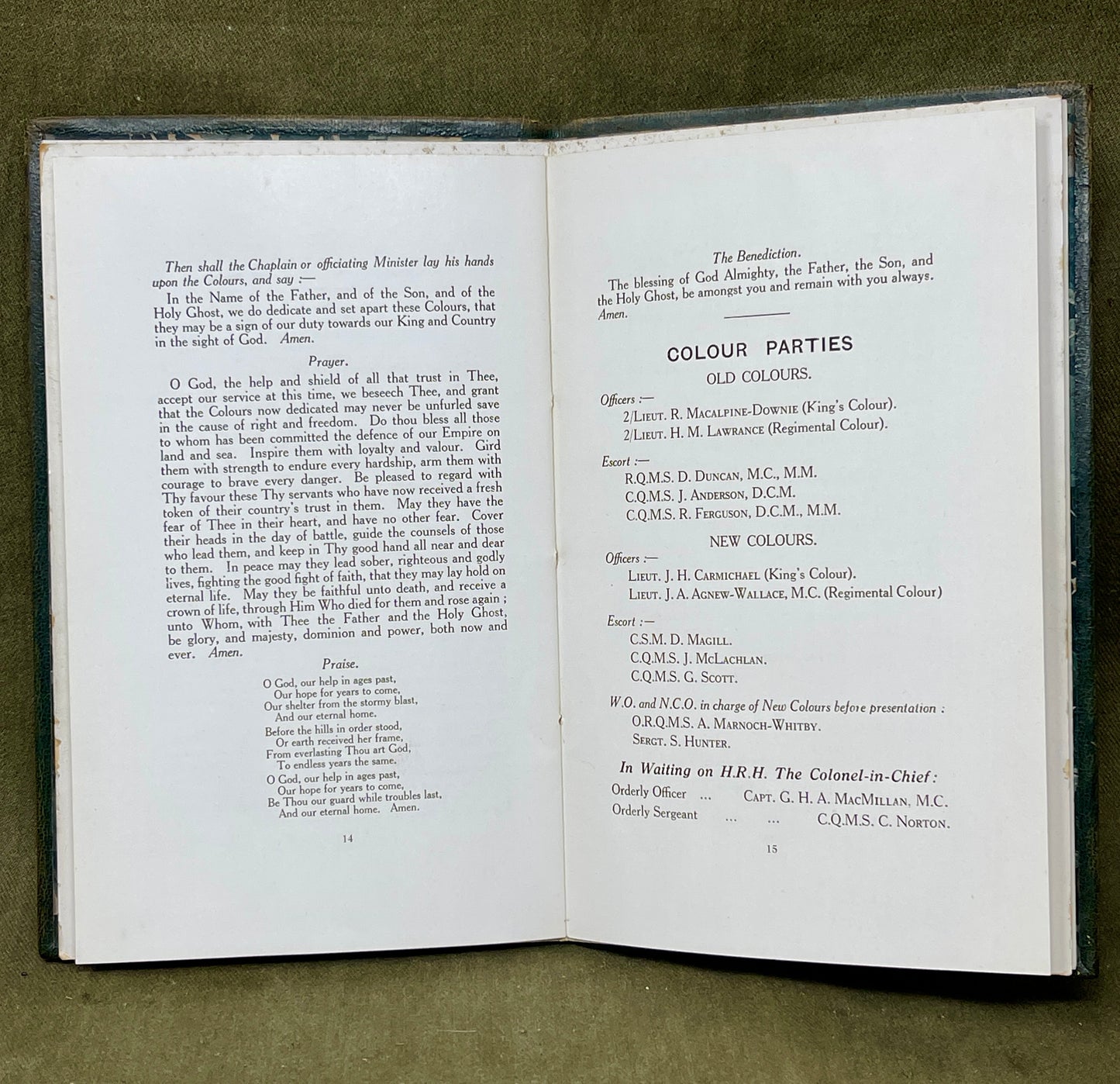 Original Official Program Presentation of Colours to the 2nd Battalion The Argyll & Sutherland Highlanders 11.30am 15th July 1926