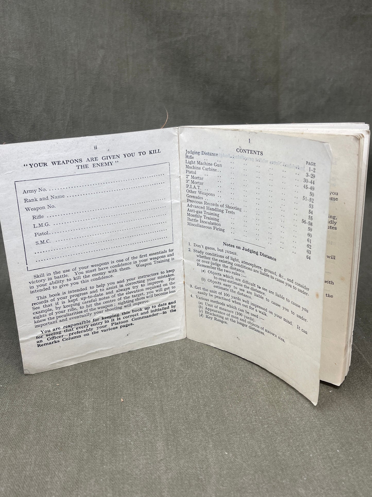 Original WW2 Soldiers Skill At Arms Record Book