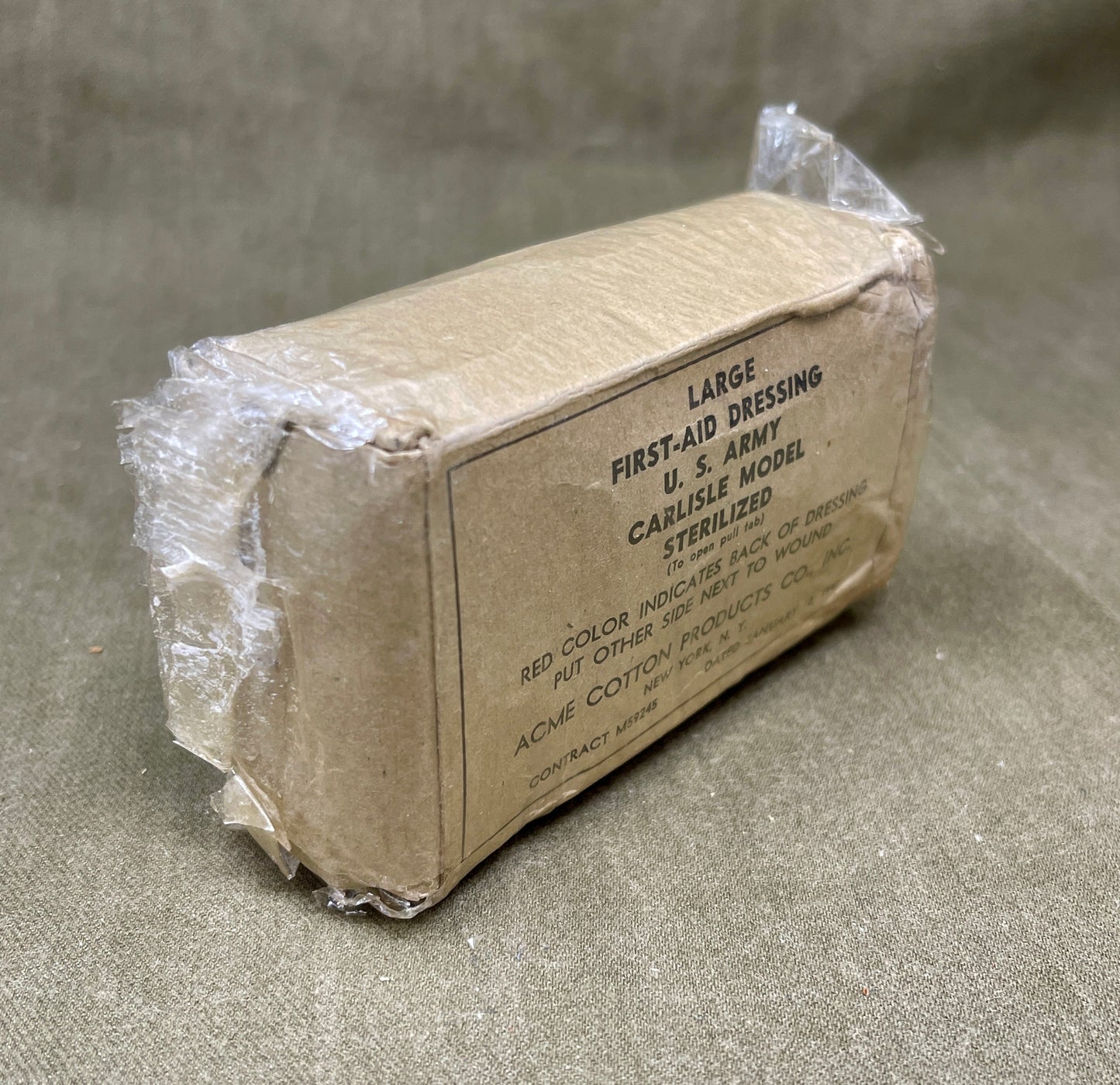Large First Aid Dressing U.S. Army Carlisle Model Acme Cotton Products Co. Inc. Wound Dressing