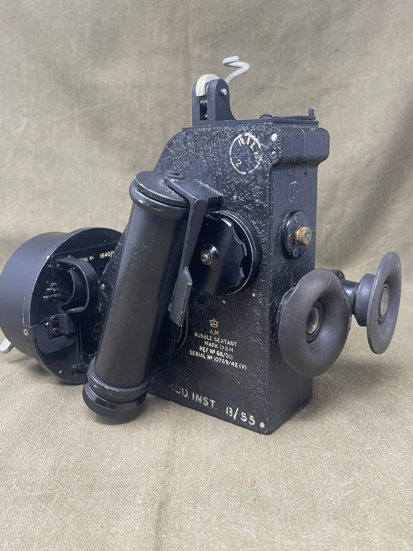 Royal Air Force Original British WWII RAF Bomber Bubble Sextant Mark IX in Bakelite Wall-mounted Case