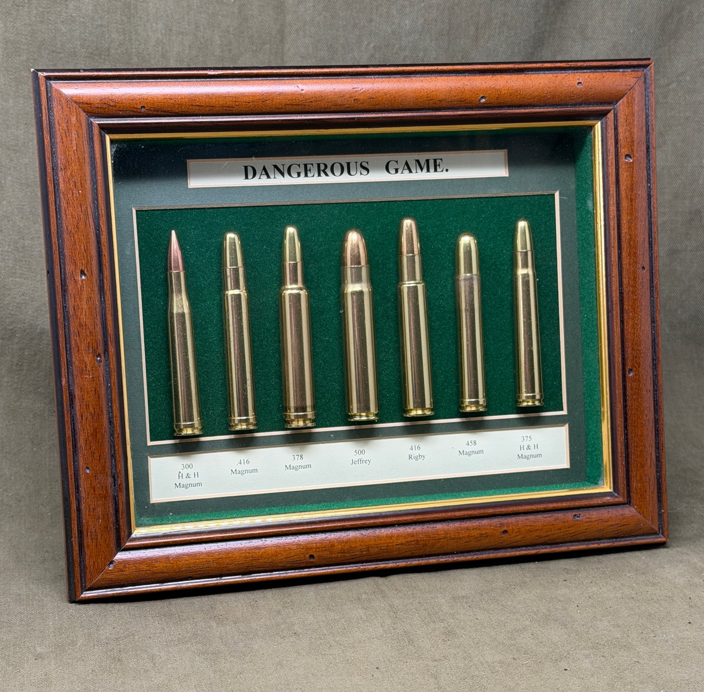 Dangerous Game Framed Inert Cartridge Display – Safari & Big Bore Rifle Calibres