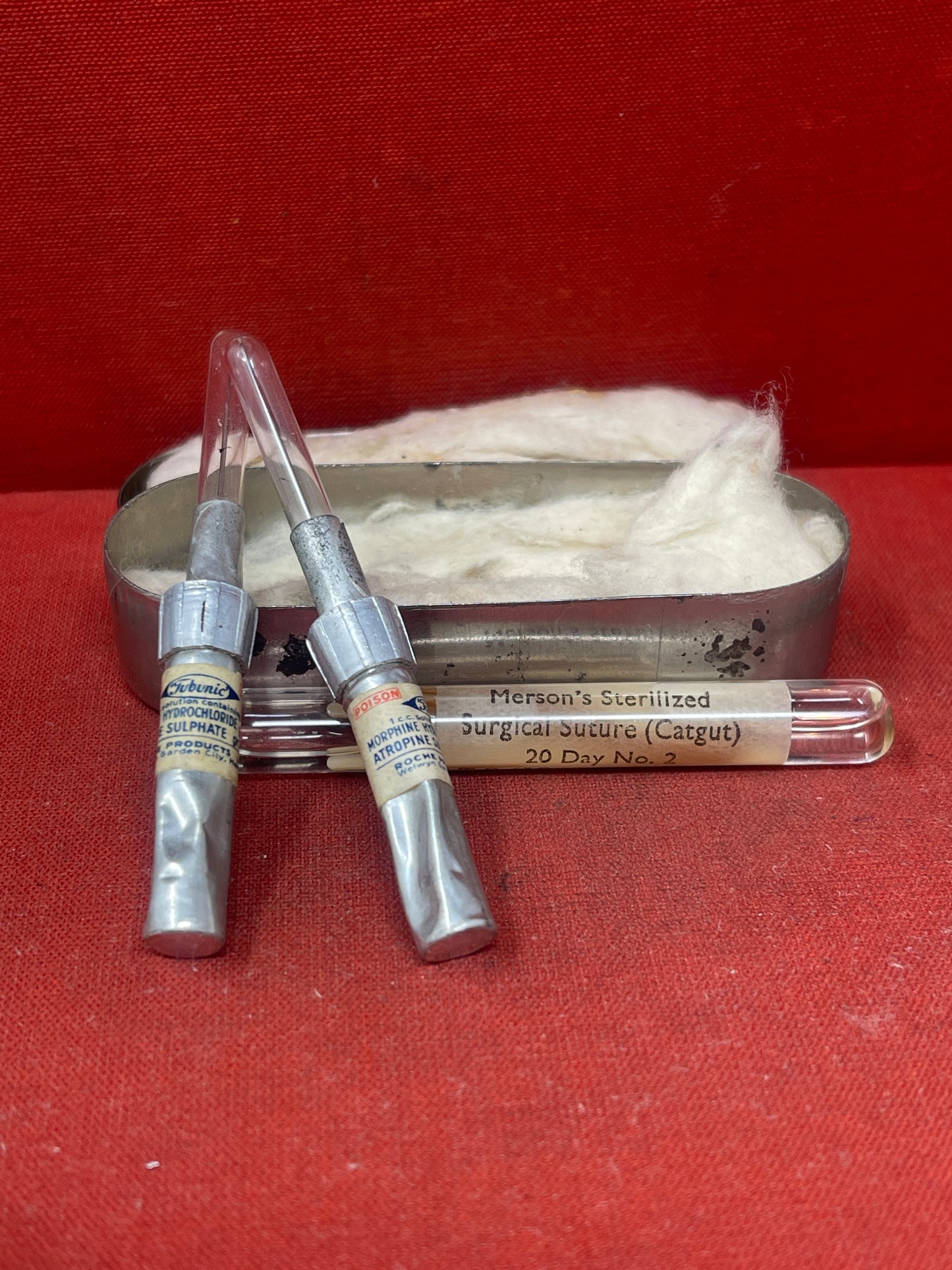 WW1 British Officer Medics Morphine Syrettes x 2 1 x Stitch In Original Tin