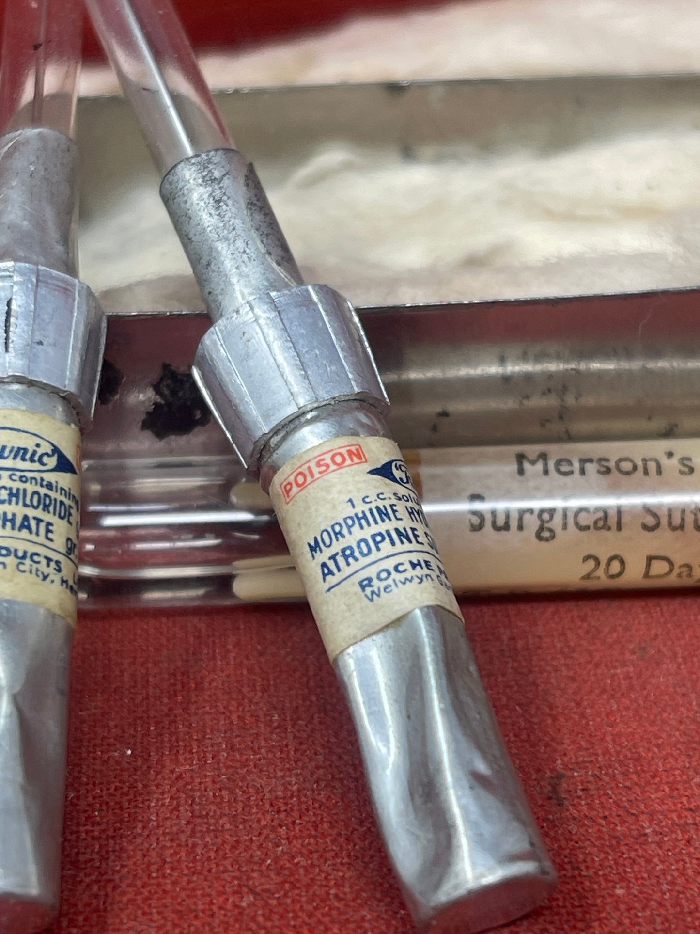 WW1 British Officer Medics Morphine Syrettes x 2 1 x Stitch In Original Tin