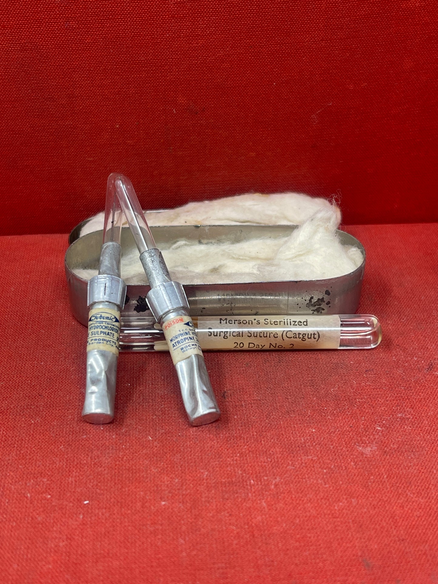 WW1 British Officer Medics Morphine Syrettes x 2 1 x Stitch In Original Tin