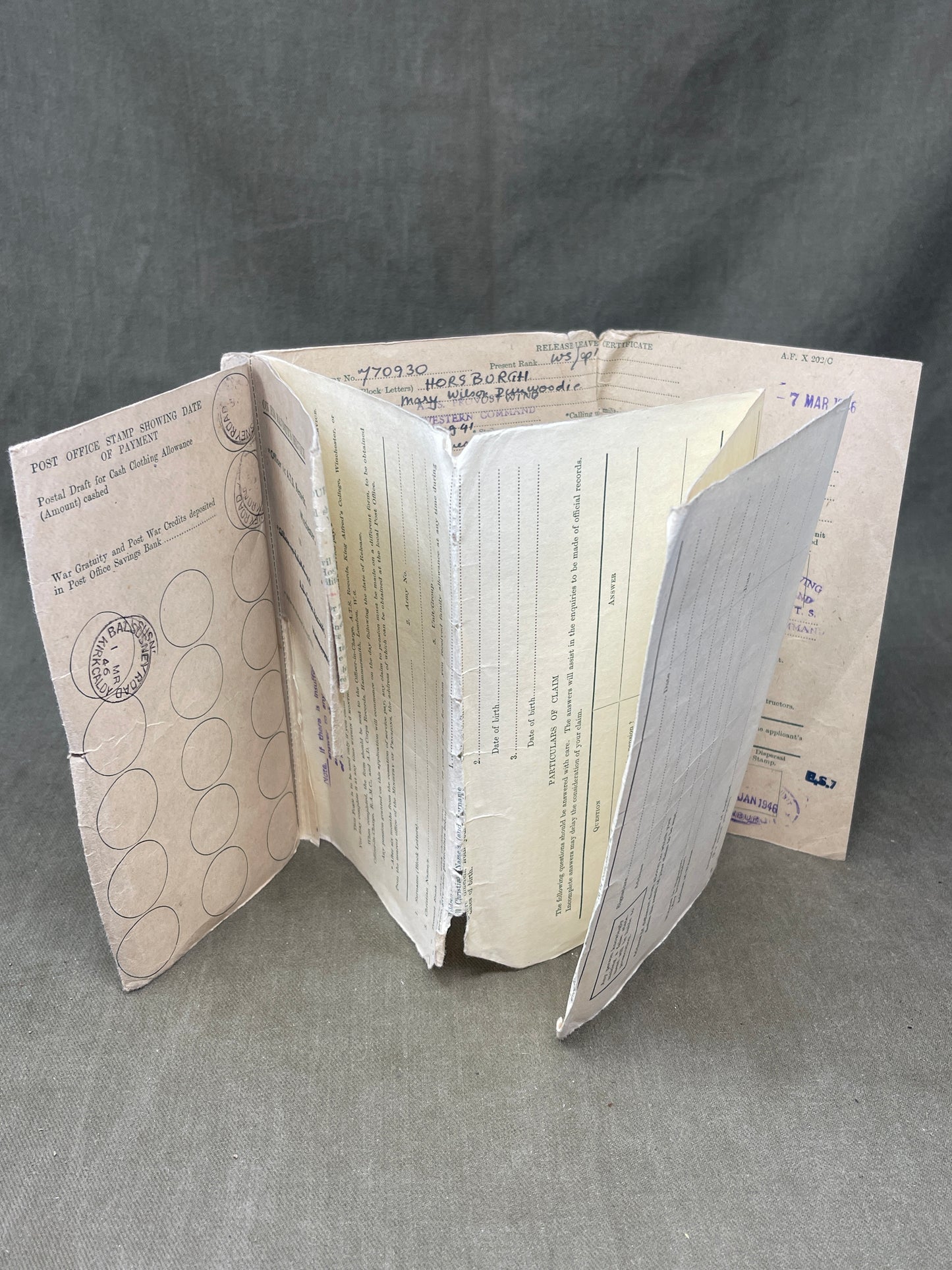 Explore the WW2 British Army A.T.S. and V.A.D. Release Book – Class A for M. Horsburgh. A historical document detailing women's wartime service and demobilization.