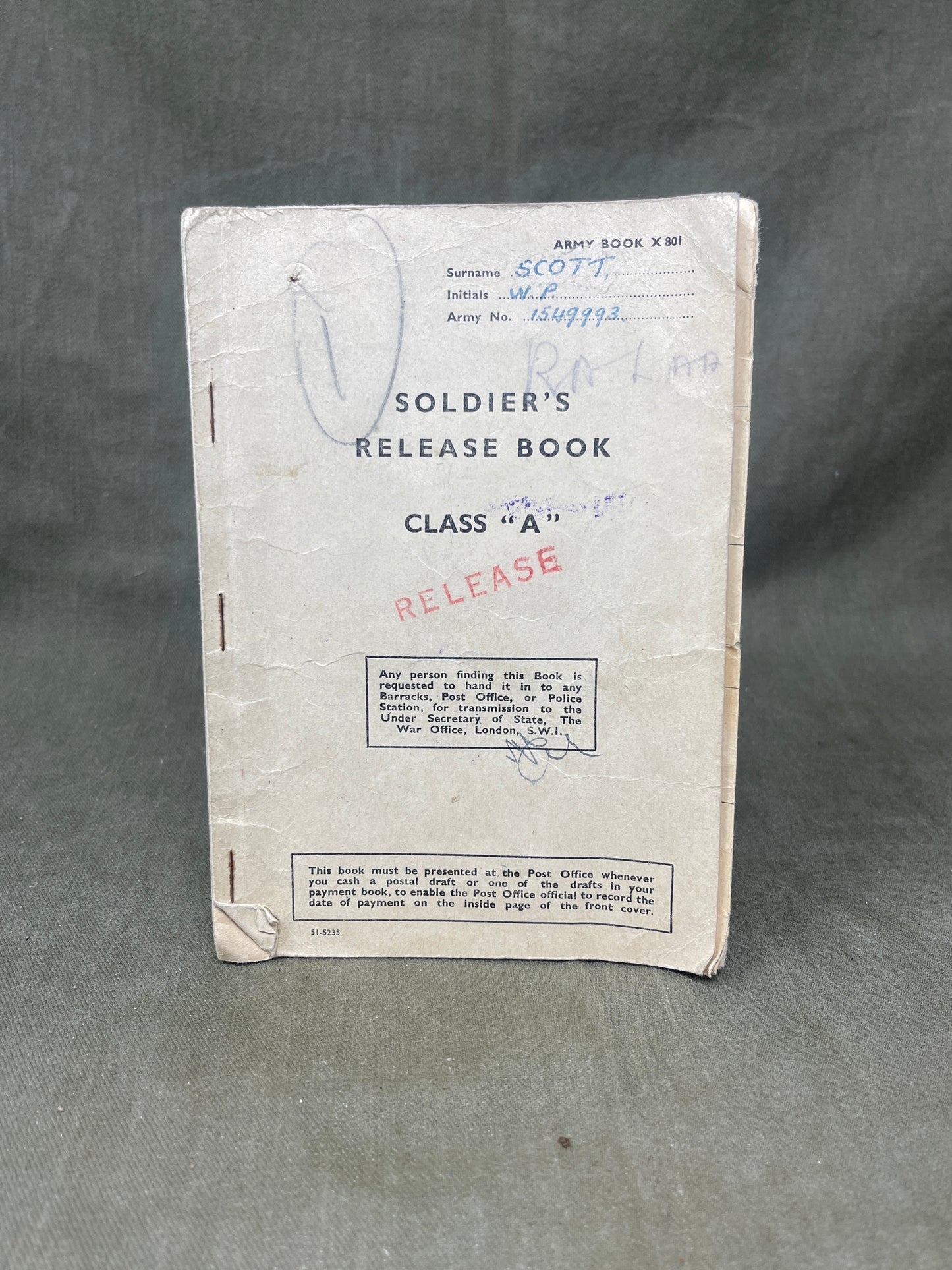 Discover the WW2 British Army Soldiers Release Book – Class A for W.P. Scott. A historical document detailing the discharge of a soldier from wartime service.
