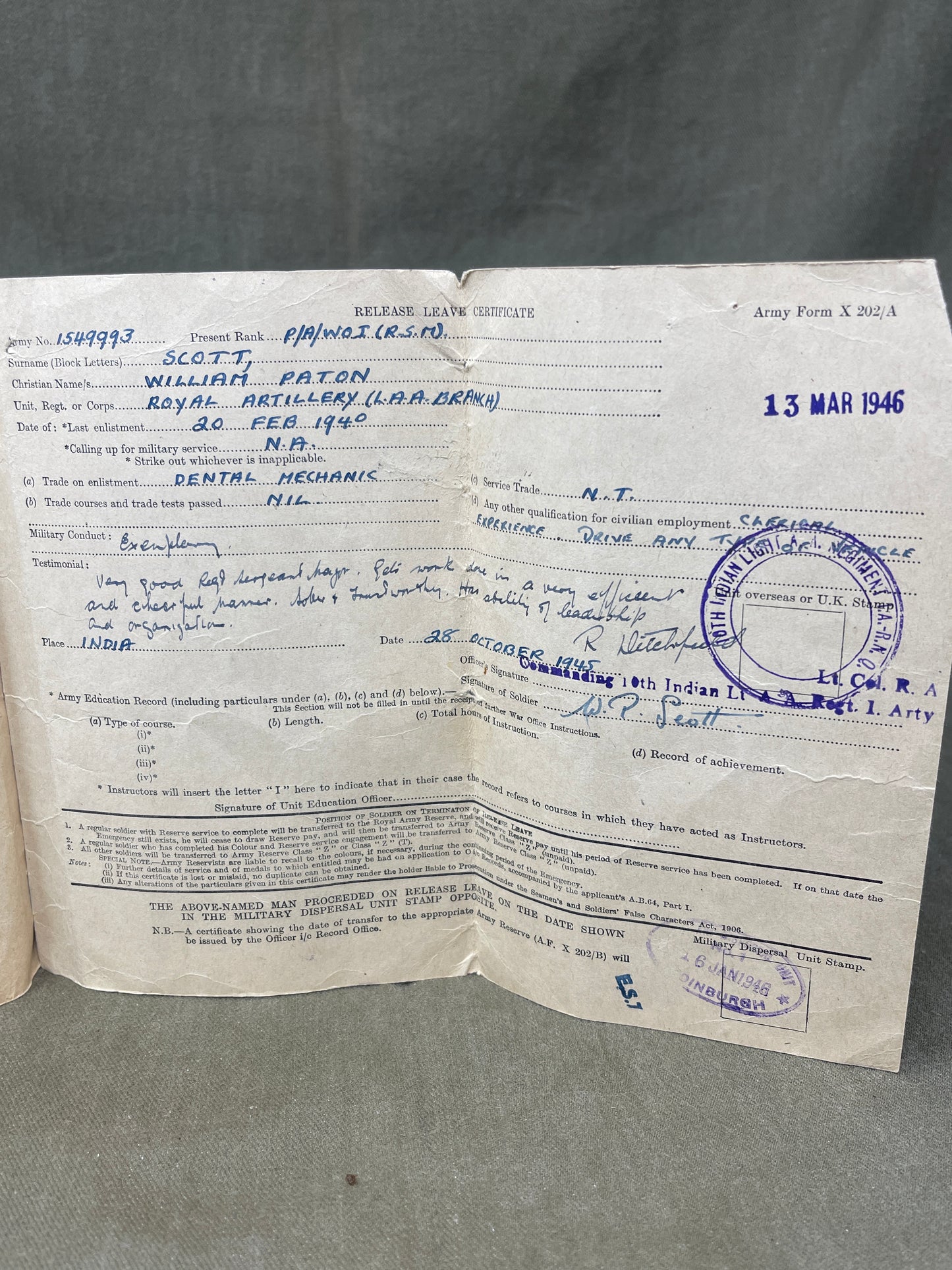 Discover the WW2 British Army Soldiers Release Book – Class A for W.P. Scott. A historical document detailing the discharge of a soldier from wartime service.