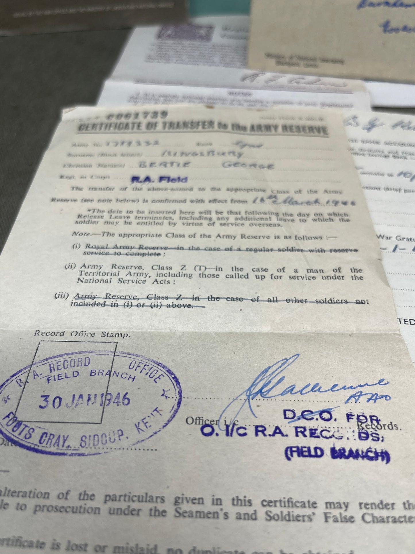 A WW2 Collection Of Demob Service Ppaerwork to B.G Kingsbury