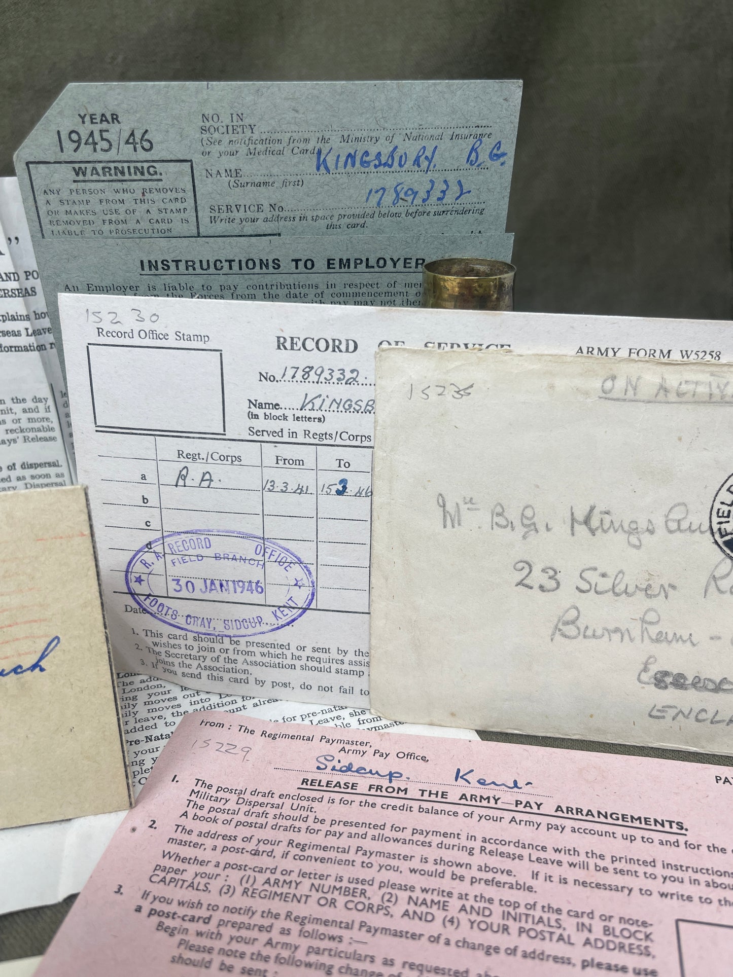 A WW2 Collection Of Demob Service Ppaerwork to B.G Kingsbury