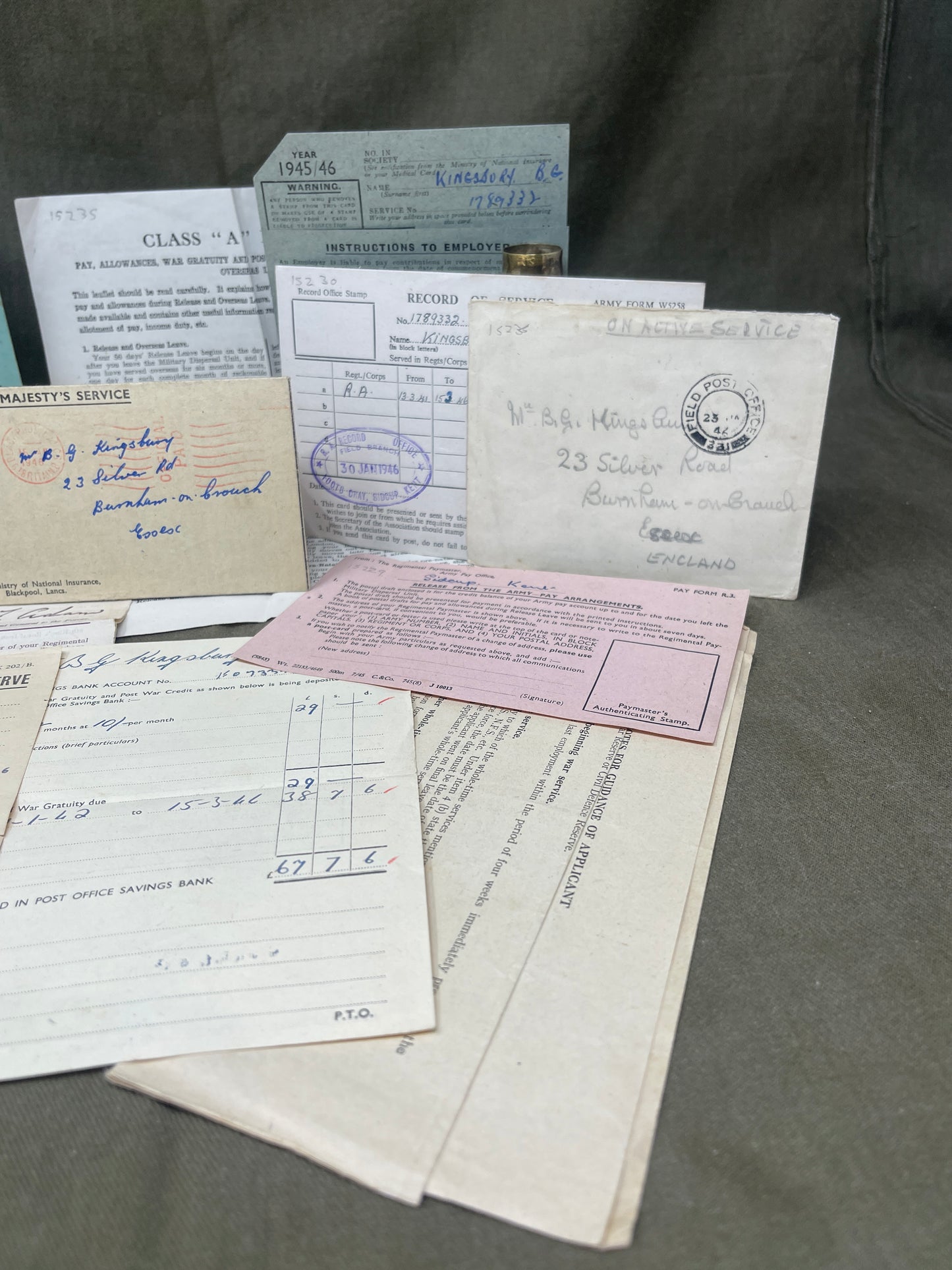 A WW2 Collection Of Demob Service Ppaerwork to B.G Kingsbury