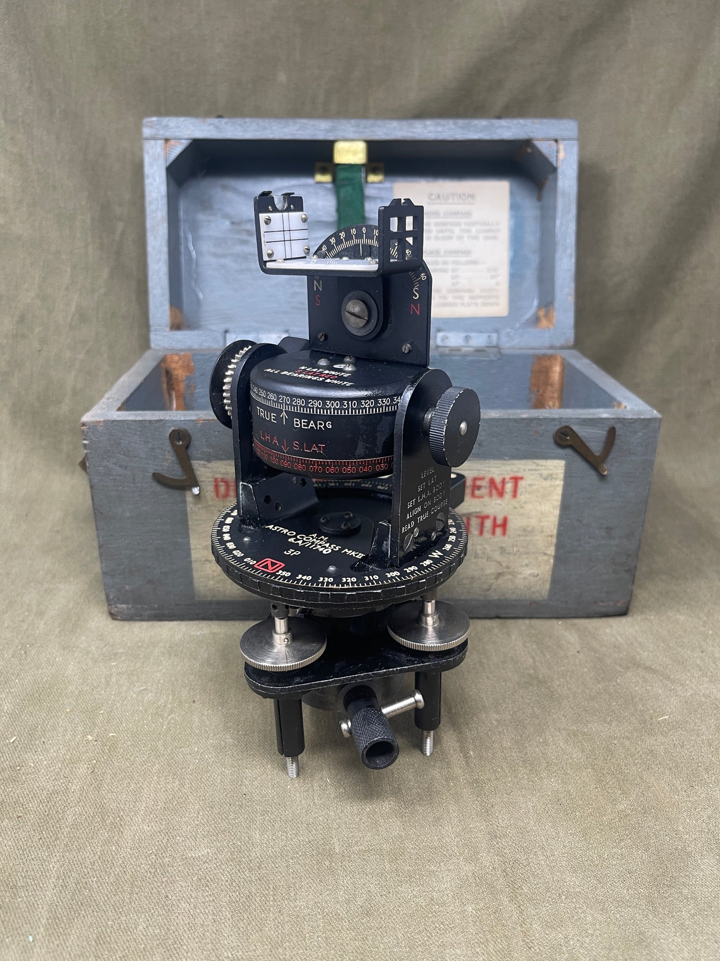 Royal Air Force Original British WWII RAF Bomber Bubble Sextant Mark IX in Bakelite Wall-mounted Case