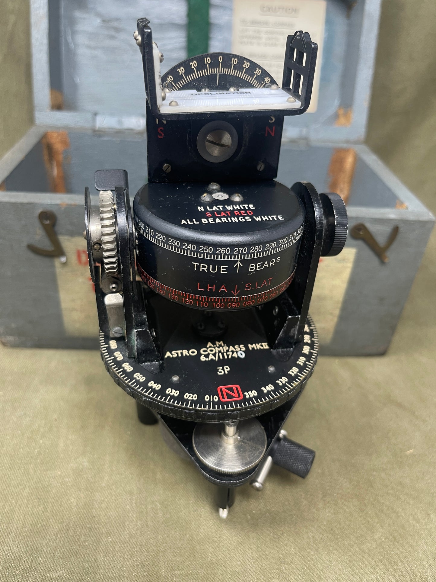 Royal Air Force Original British WWII RAF Bomber Bubble Sextant Mark IX in Bakelite Wall-mounted Case