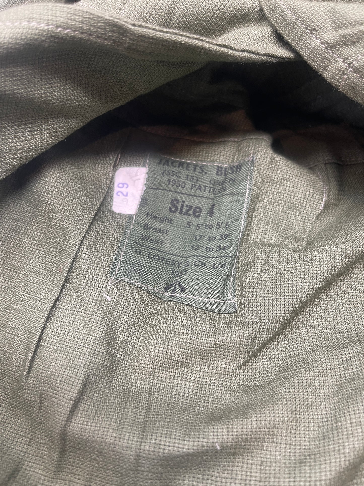1950 Dated British Army Jungle Green Bush Jacket Size 4