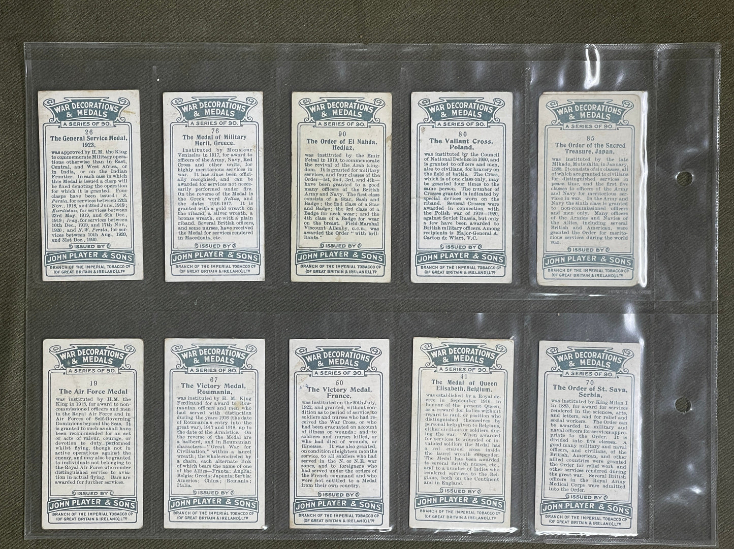 John Player & Sons War Decorations & Medals