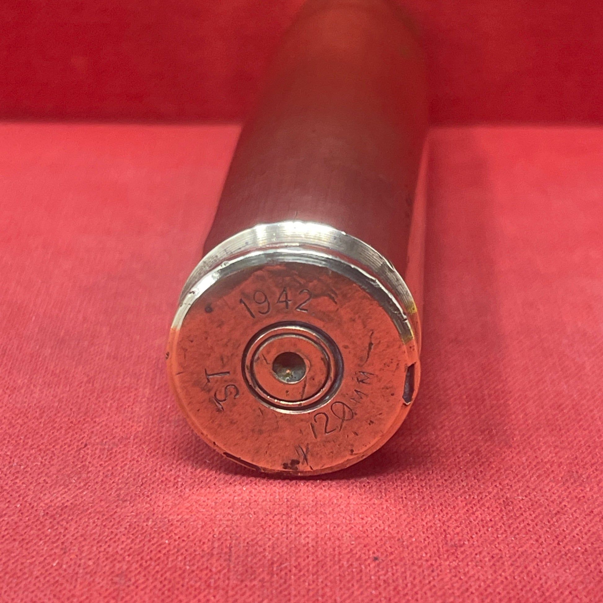 This particular 20mm casing was manufactured in  ST - Royal Ordnance Factory, Steeton