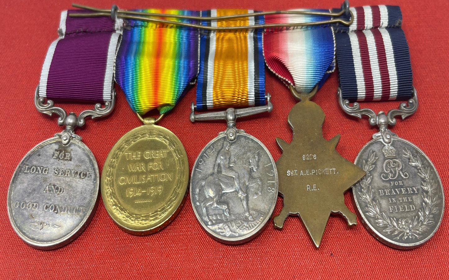 A Great War Military Medal Group T/WO2 9226 Albert E Pickett MM, RE