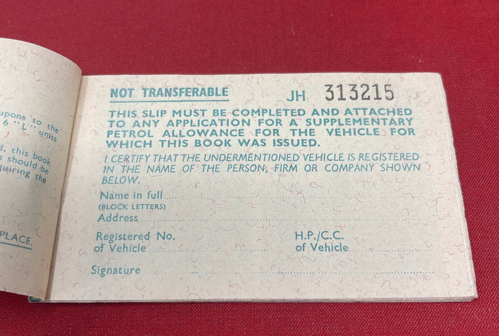 Motor Fuel Ration Book for Motor Cycle not exceeding 250CC