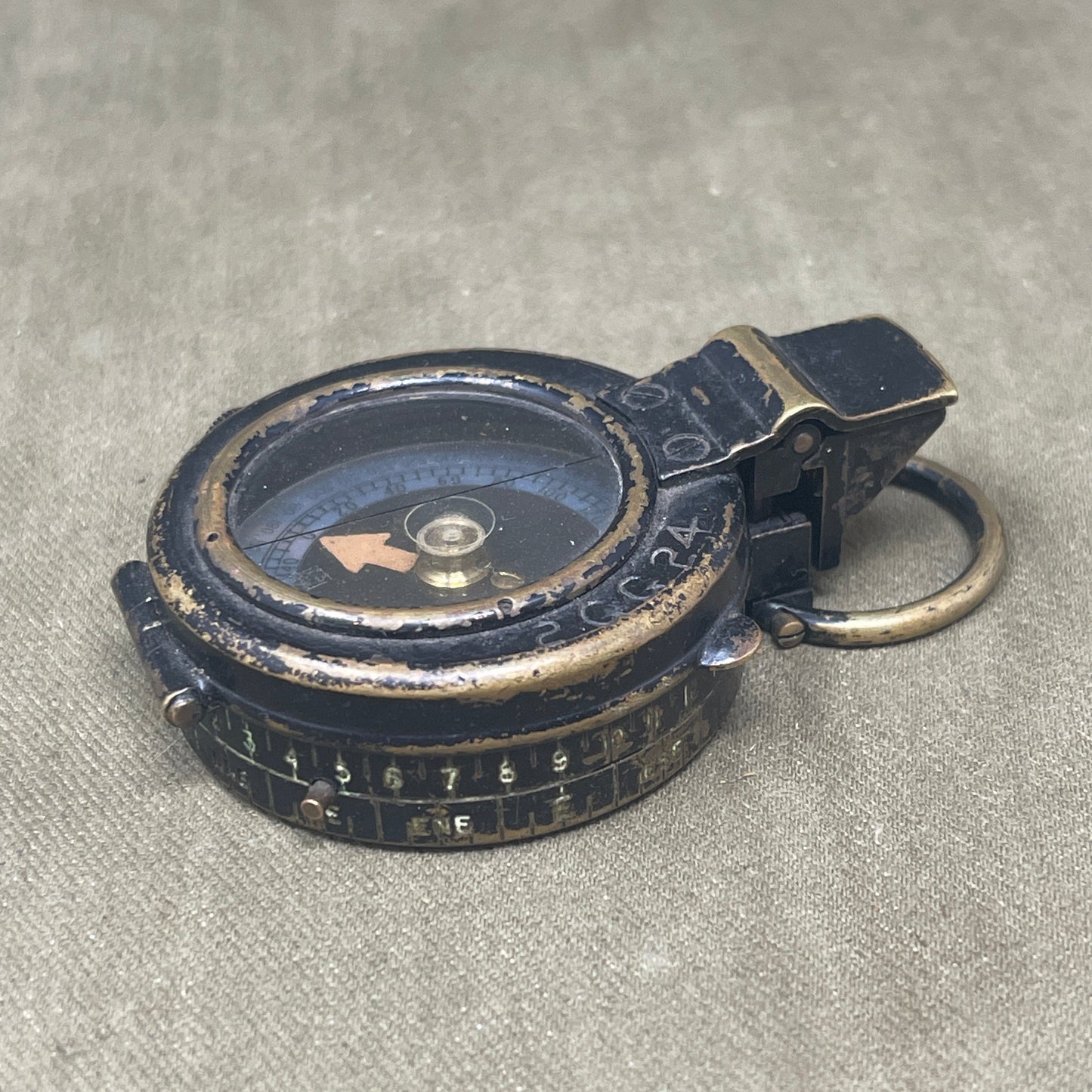 WWII British Prismatic Compass Mk IX – 1939, Barker & Son London, No. 19321L