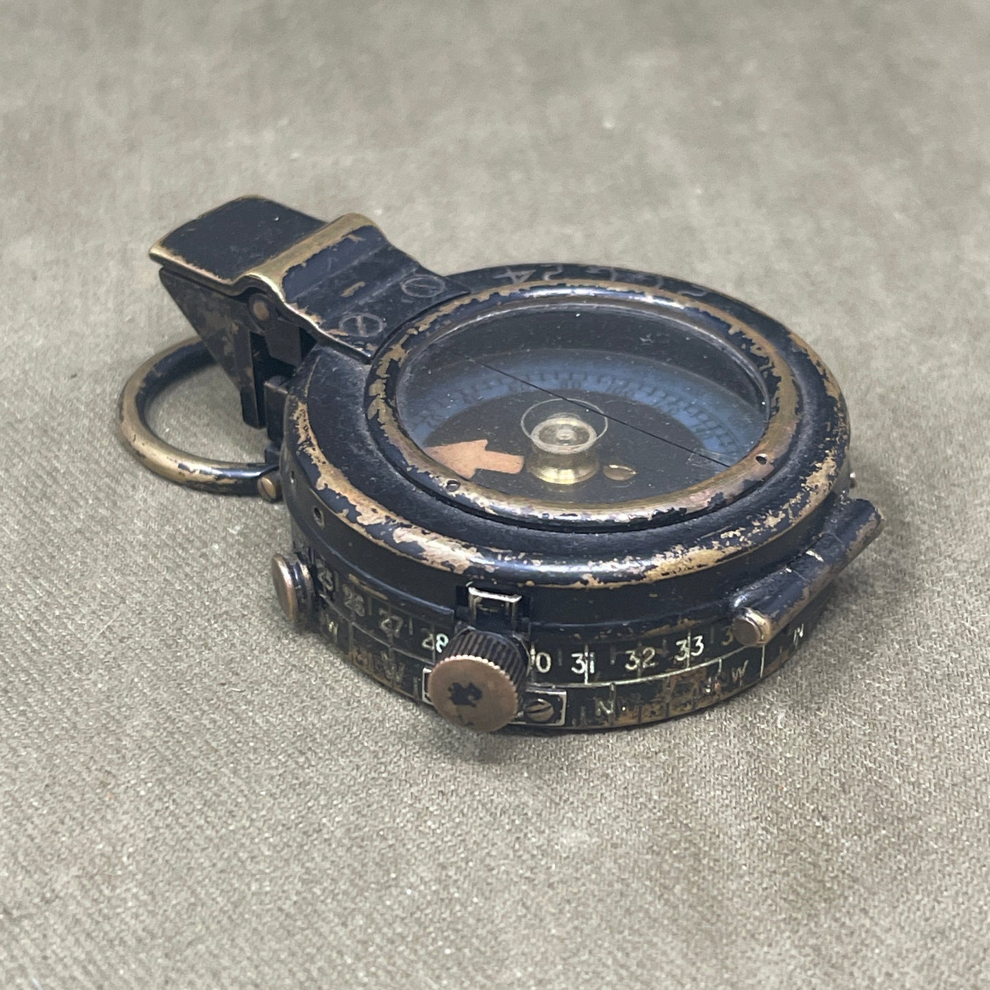 WWII British Prismatic Compass Mk IX – 1939, Barker & Son London, No. 19321L