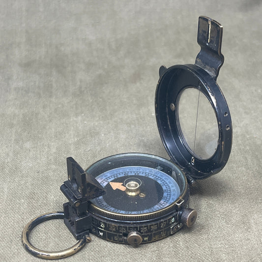 WWII British Prismatic Compass Mk IX – 1939, Barker & Son London, No. 19321L