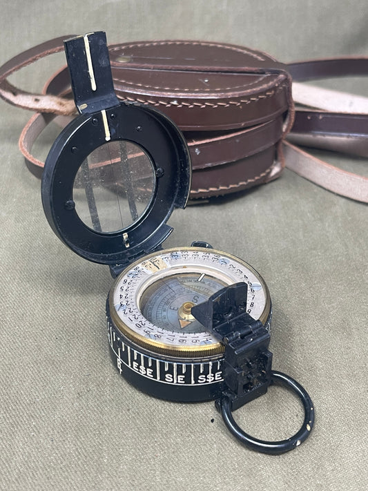 WWII British Prismatic Compass & Leather Case