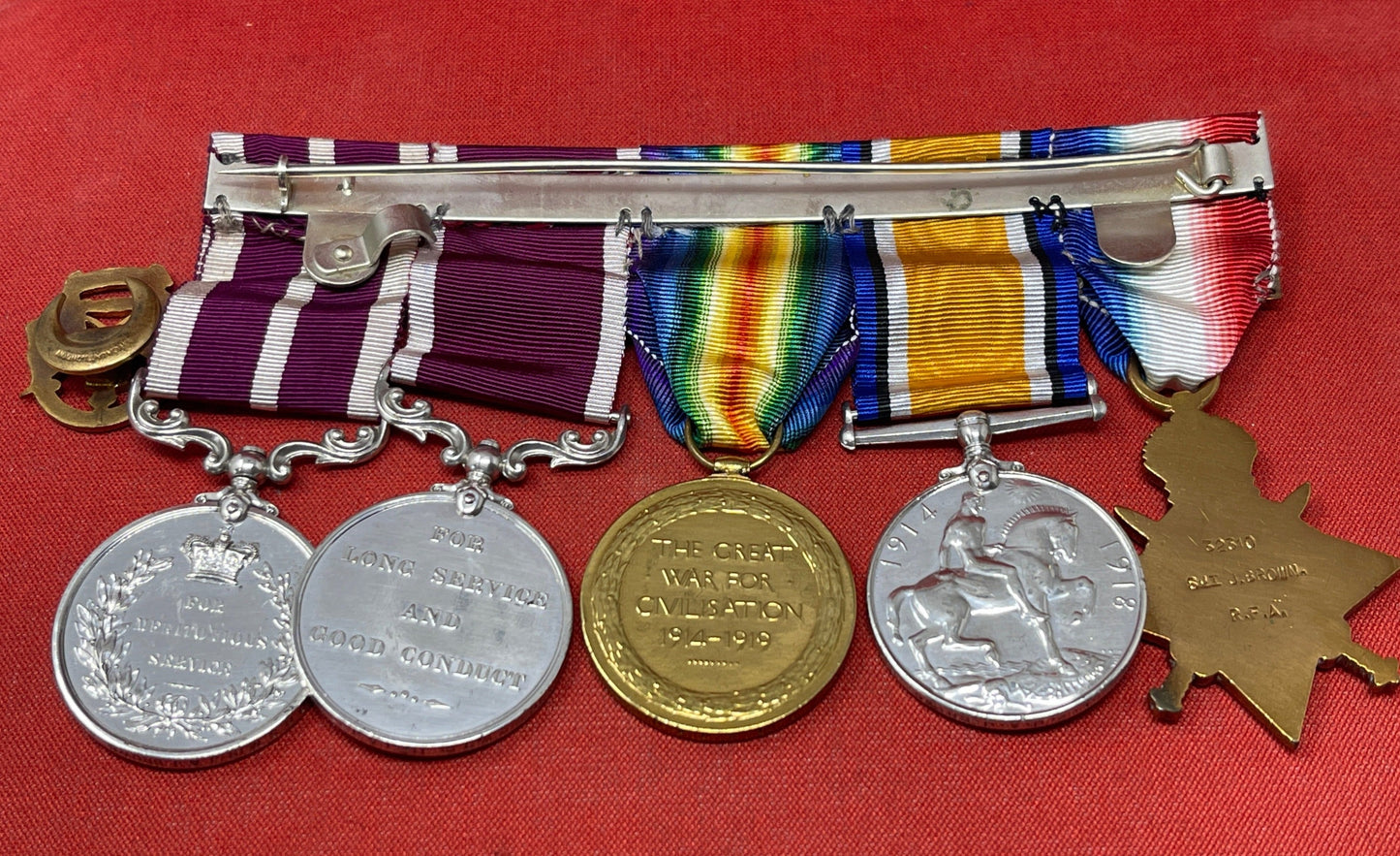 32310 Sjt J Brown R.F.A WW1 Trio, LSGC, MSM