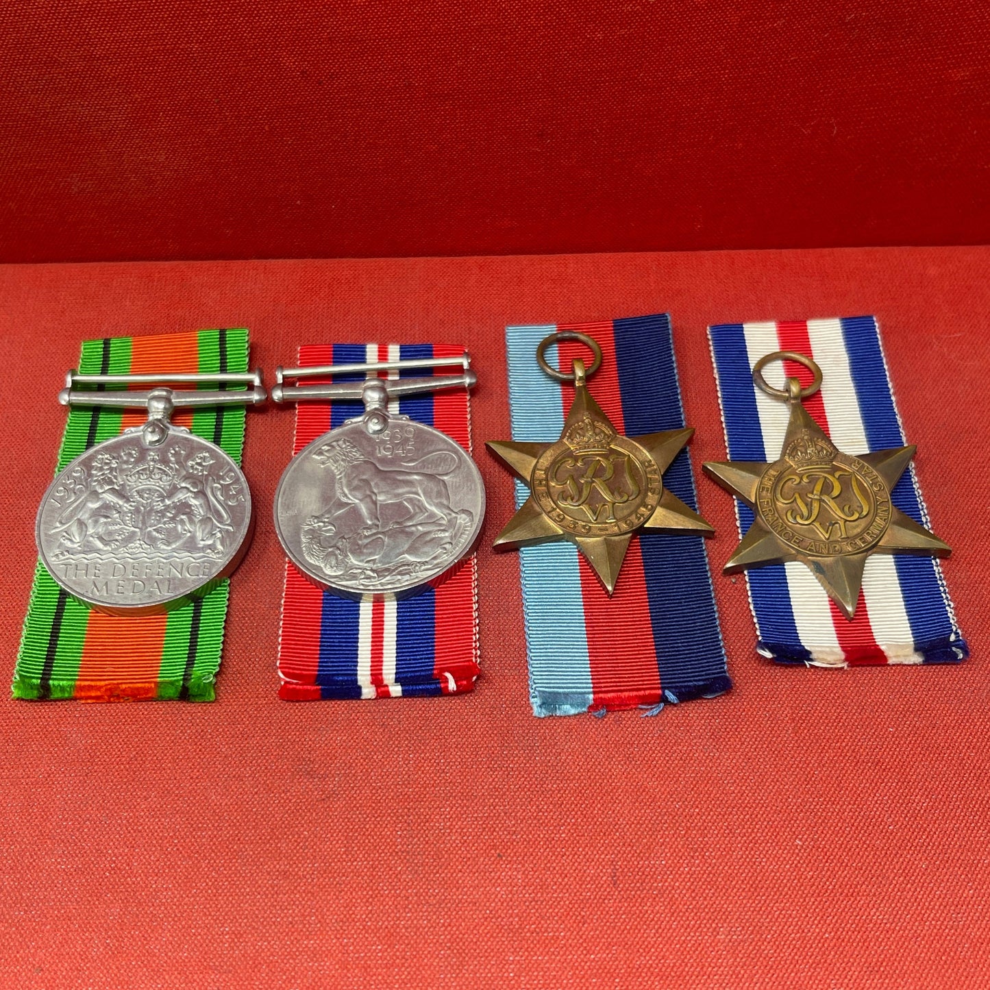 WW2 Set of British War Medals, Defence Medal, 1939-45 Medal, 1939-45 Star, France Germany Star
