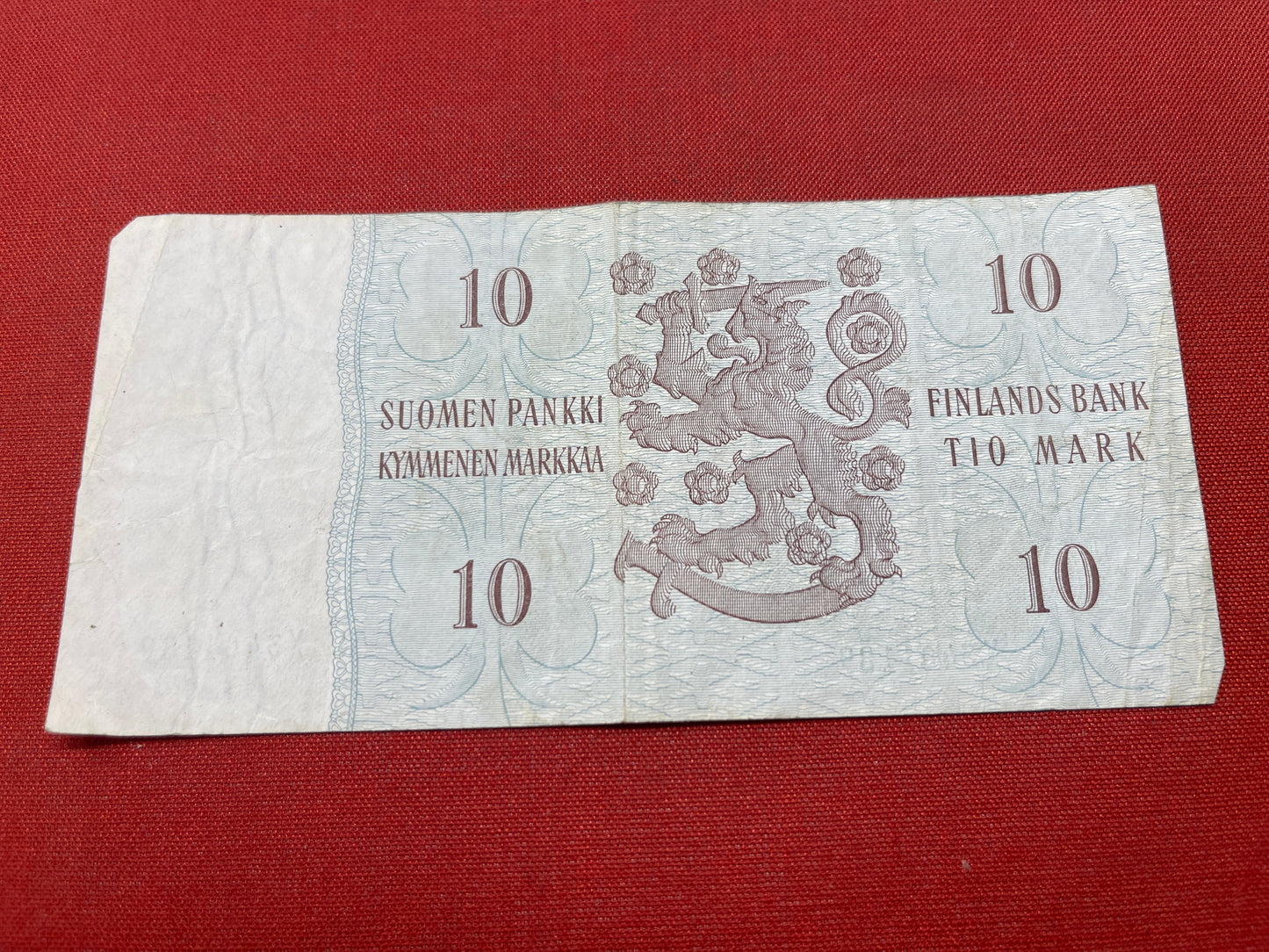 10 Finnish Markkaa banknote Serial