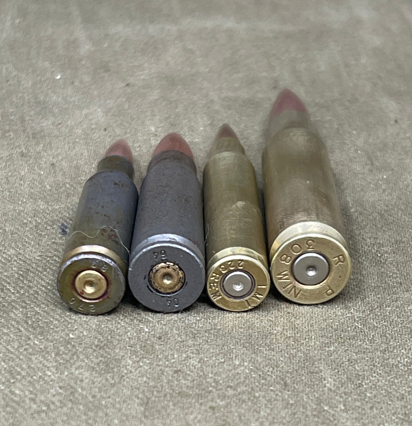 Four shotgun shells on a concrete surface