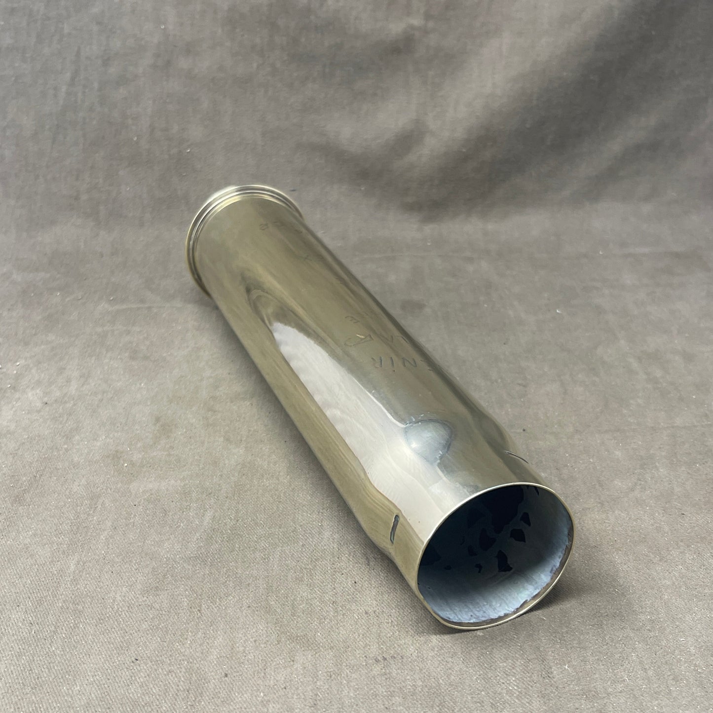 British 6Pdr MKIII Brass Shell Case Dated 1917 Made By Kynoch and engraved with the Essex Regiments badge