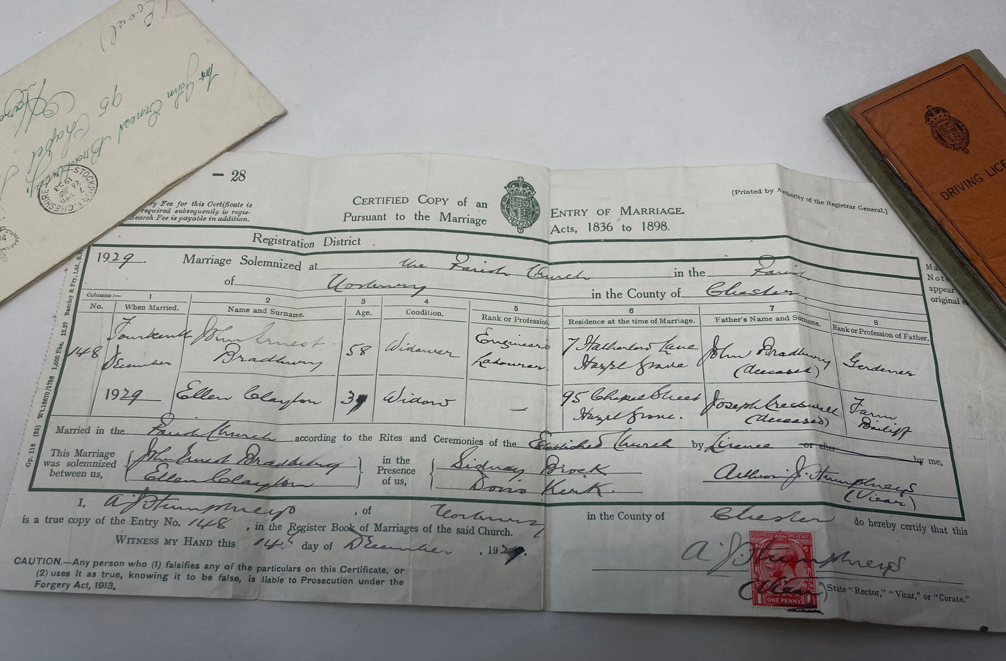 POW Letter, Photos, Birth Certificate relating to N Bradbury Grenadier Guards