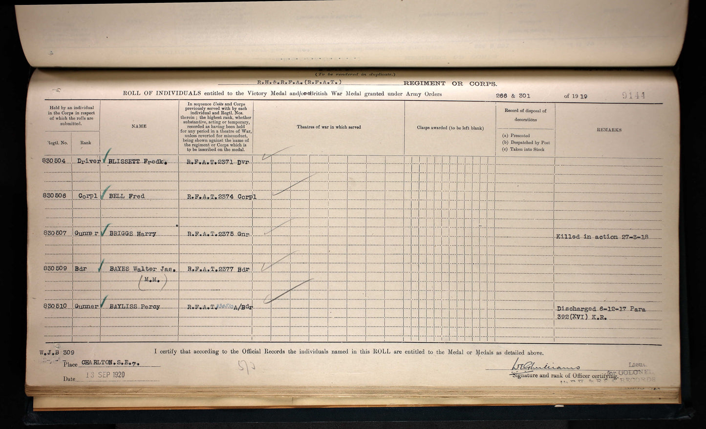 BWM and victory medal register