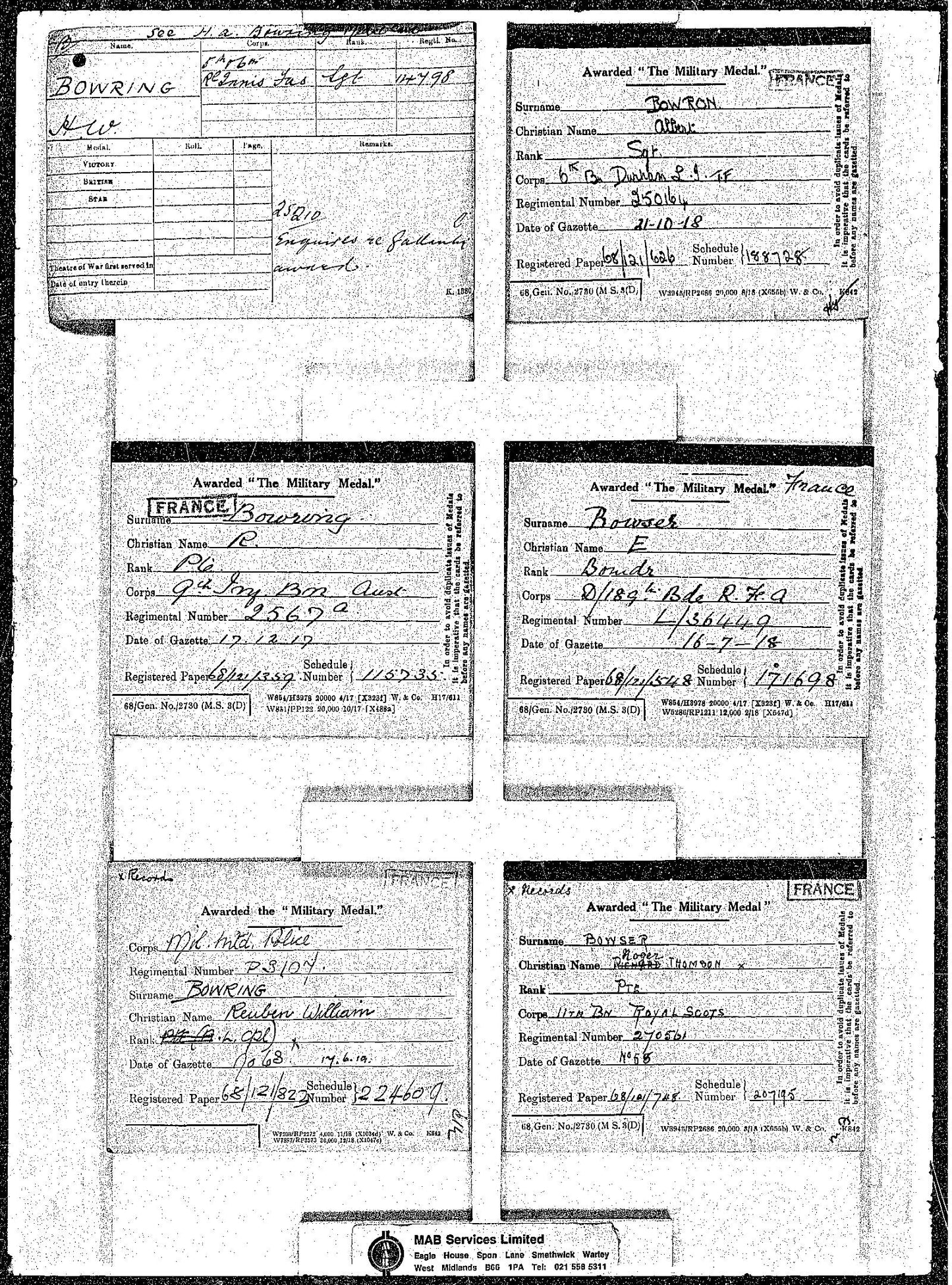 A Great War MM Group 36449 Bmdr E Bowser 189 Brigade RFA