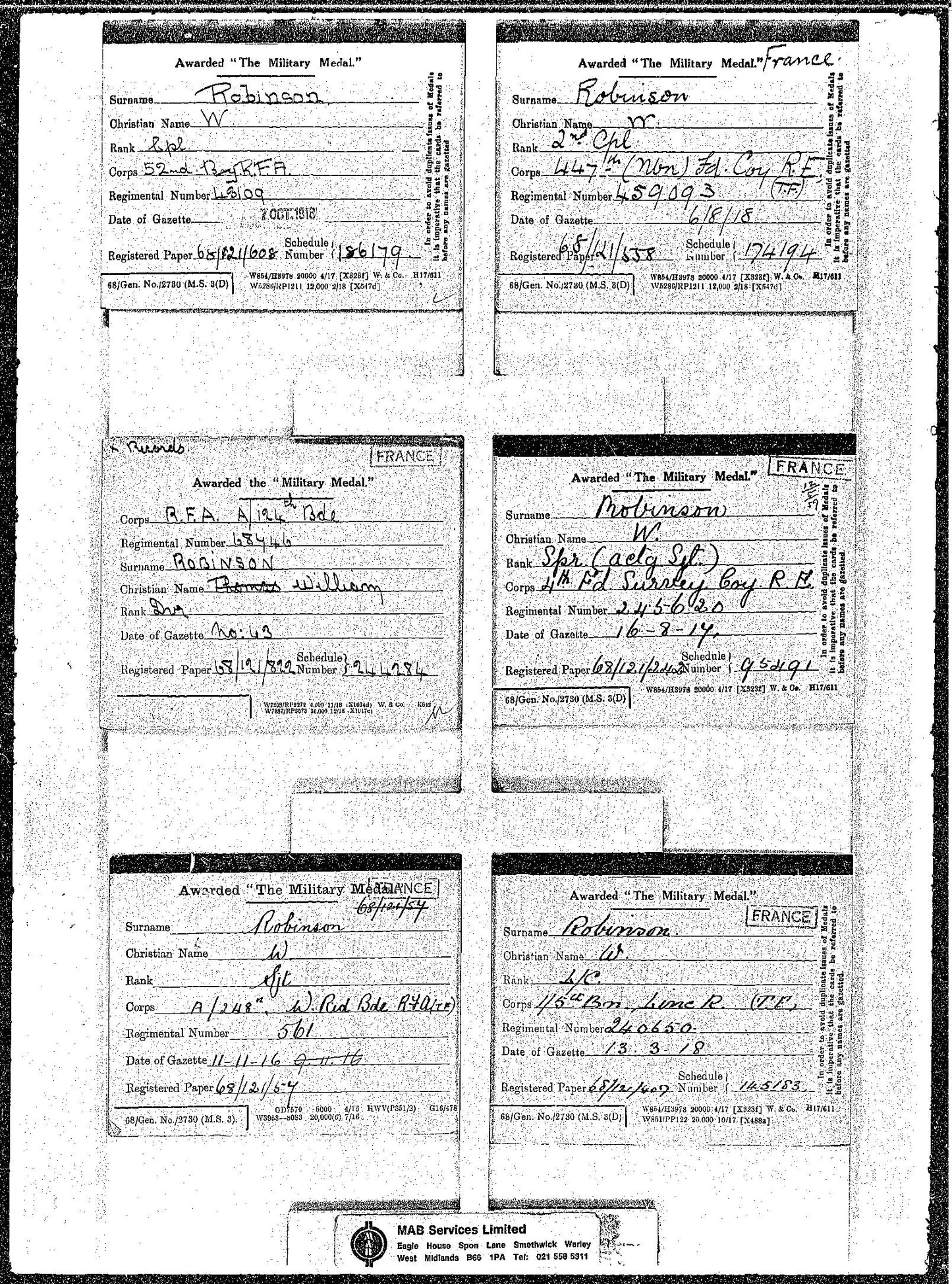 MM Medal award card
