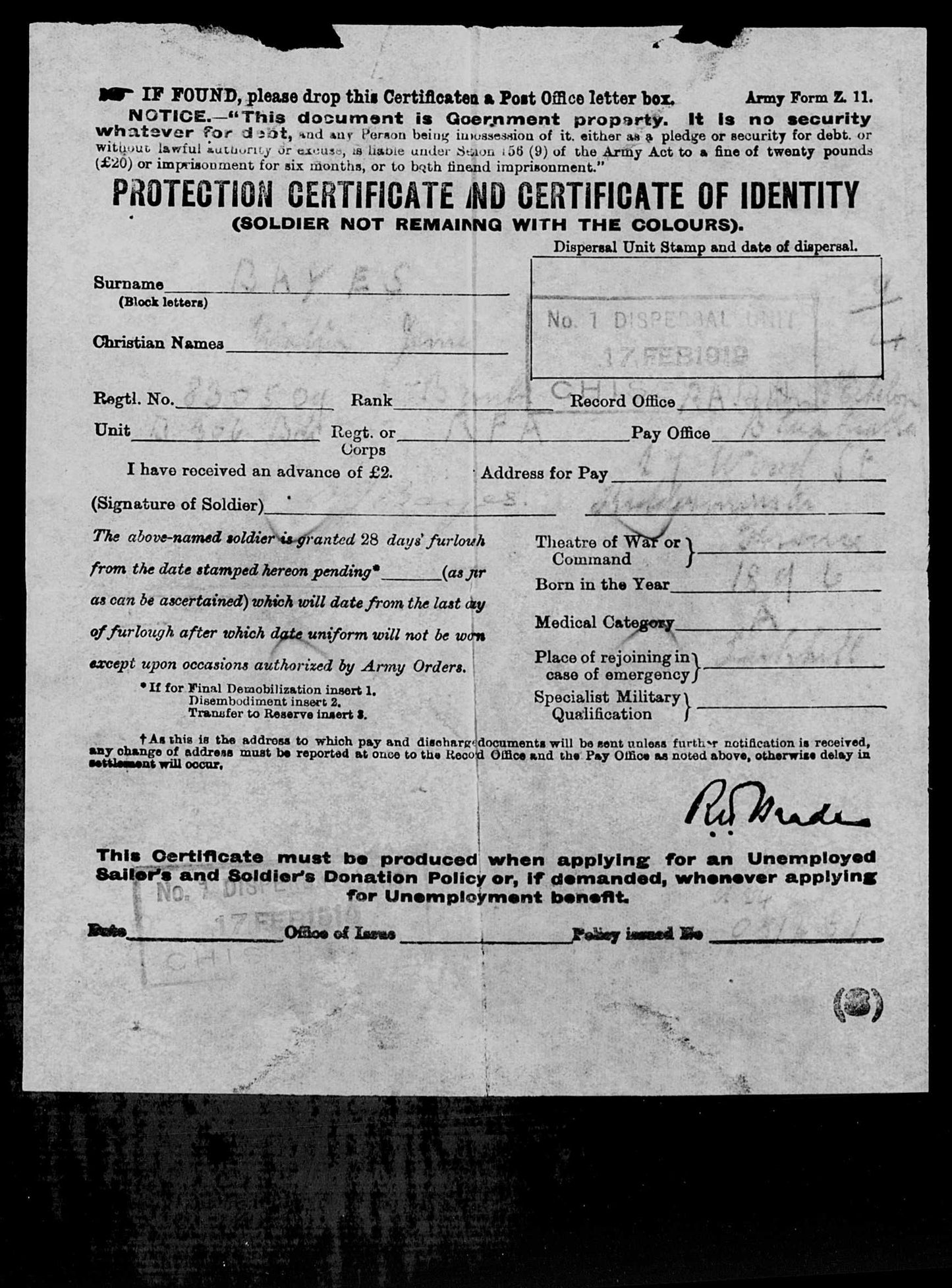ww1 soldiers service record